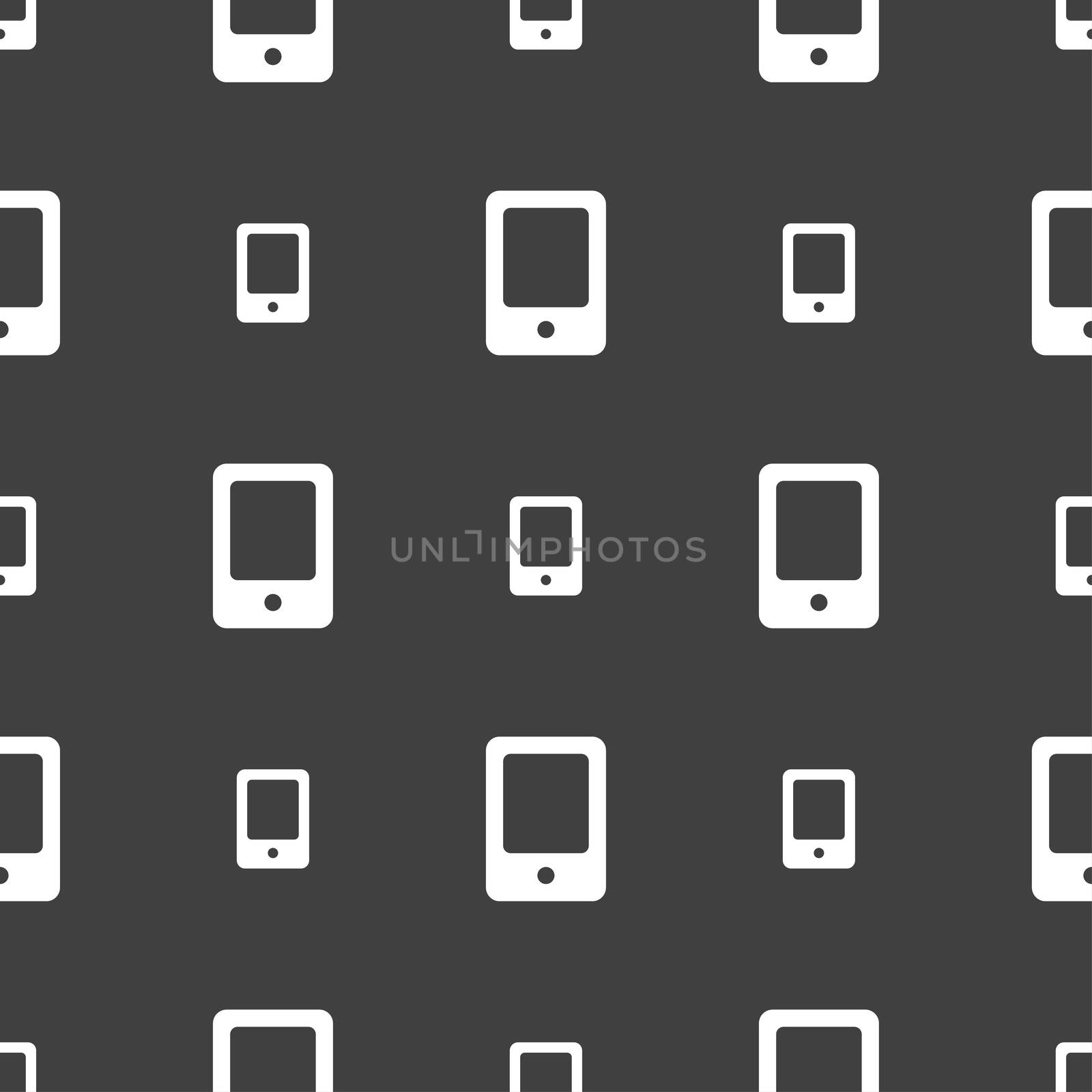 Tablet icon sign. Seamless pattern on a gray background. illustration