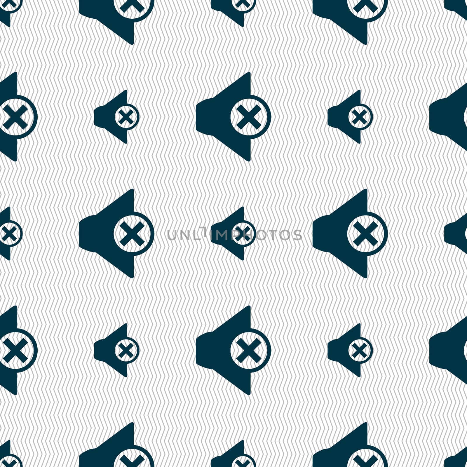 Mute speaker sign icon. Sound symbol.. Seamless abstract background with geometric shapes. illustration