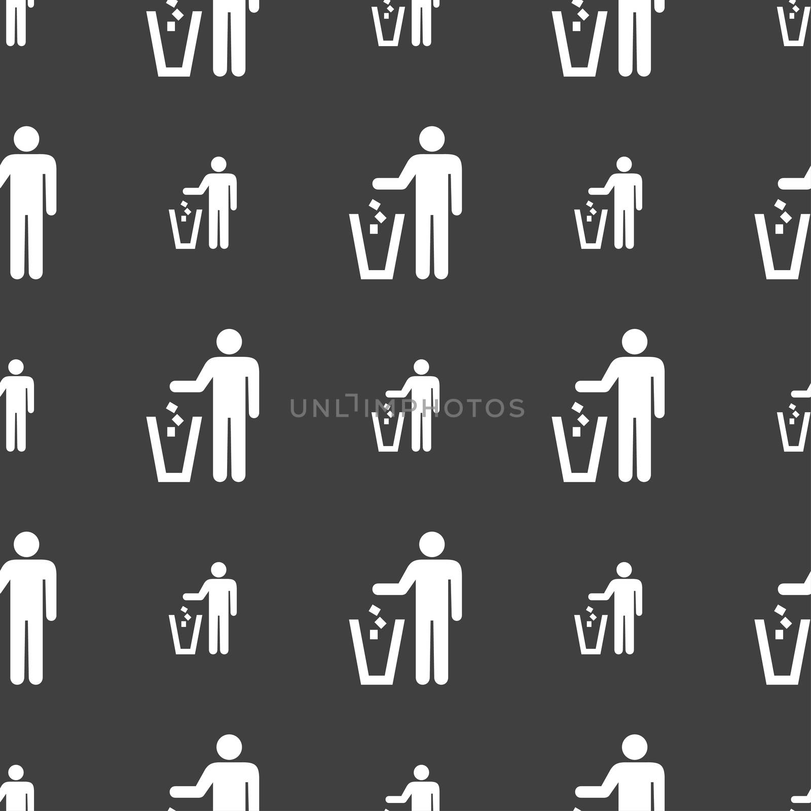 throw away the trash icon sign. Seamless pattern on a gray background. illustration