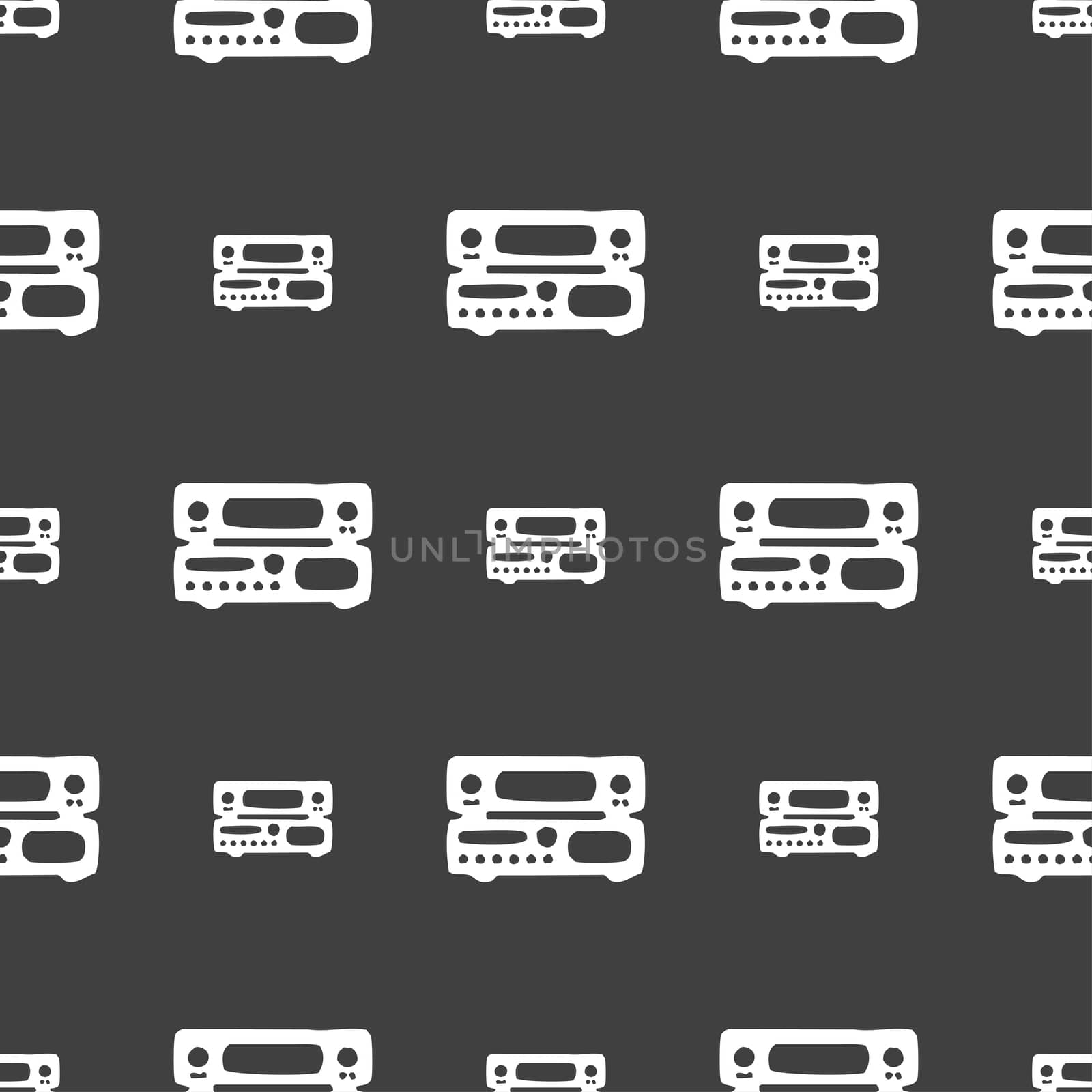 radio, receiver, amplifier icon sign. Seamless pattern on a gray background.  by serhii_lohvyniuk