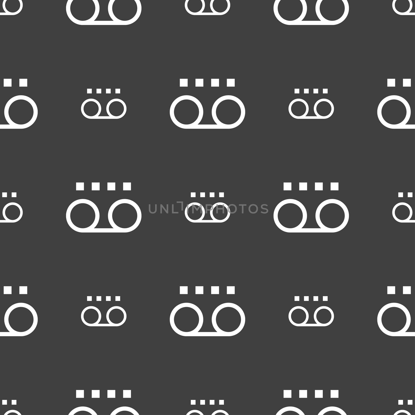 audio cassette icon sign. Seamless pattern on a gray background. illustration