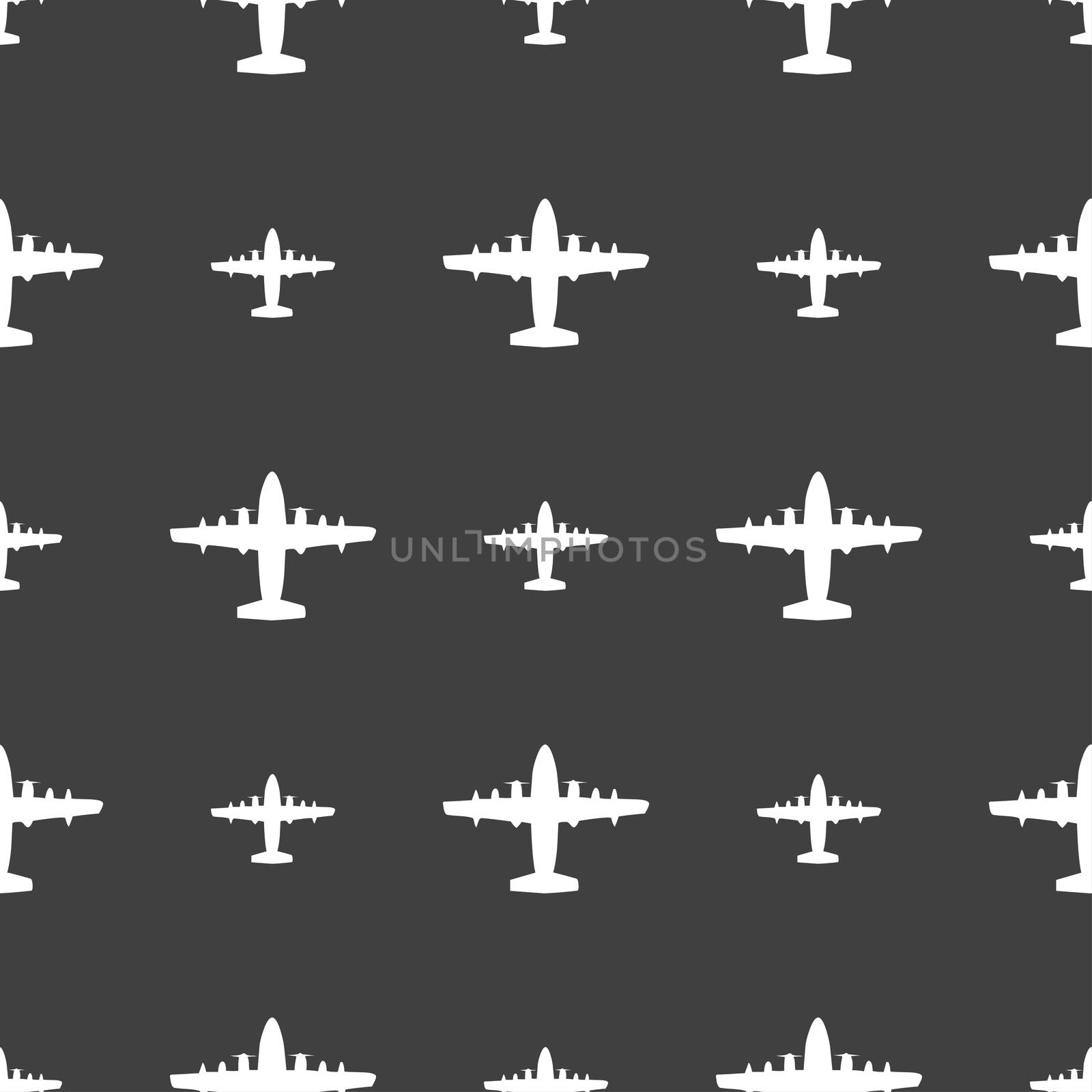 aircraft icon sign. Seamless pattern on a gray background. illustration