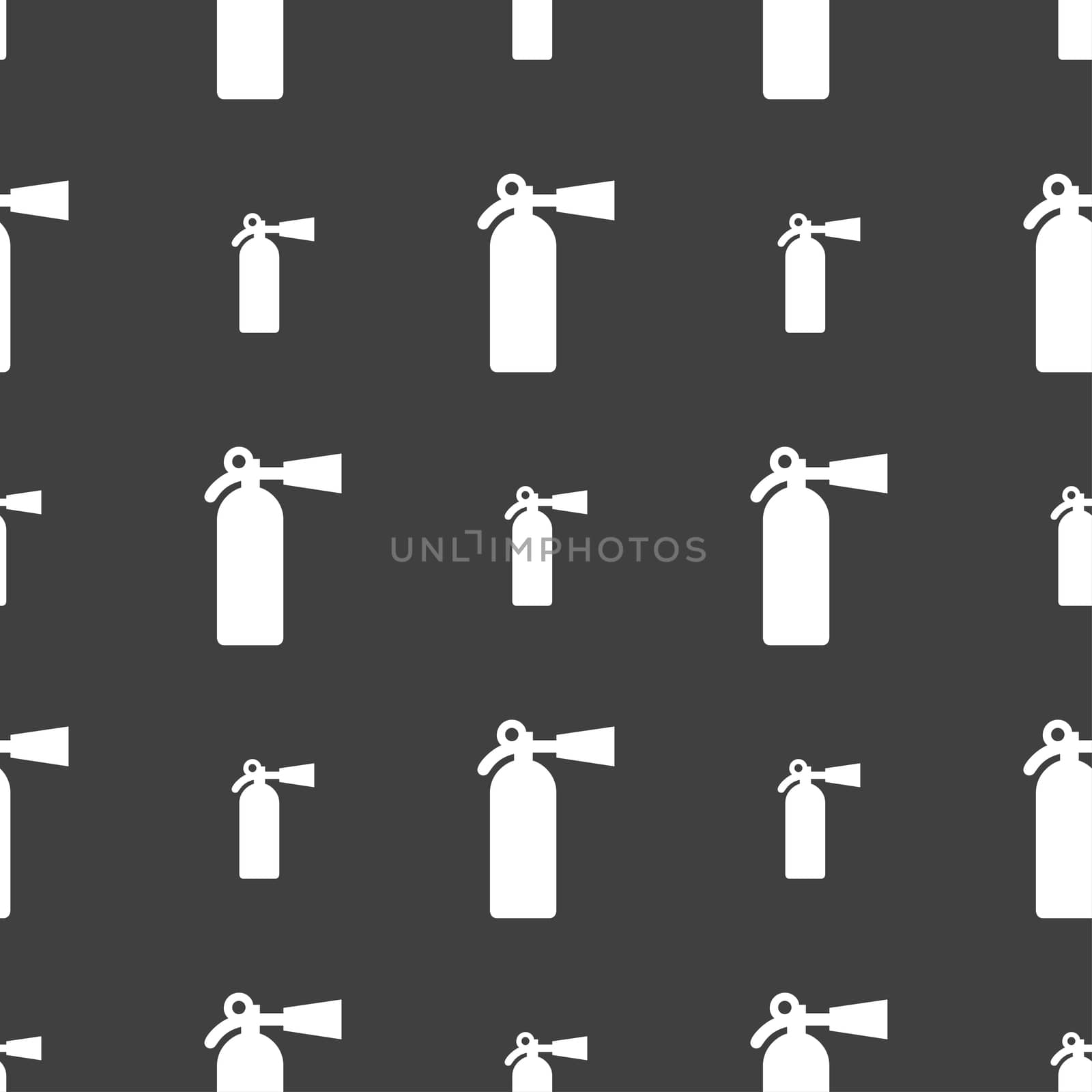 fire extinguisher icon sign. Seamless pattern on a gray background. illustration