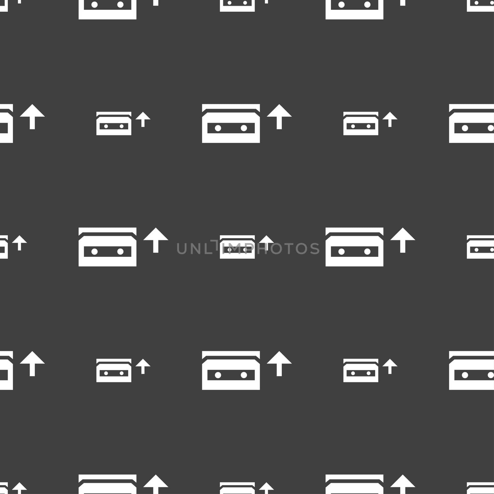 audio cassette icon sign. Seamless pattern on a gray background.  by serhii_lohvyniuk