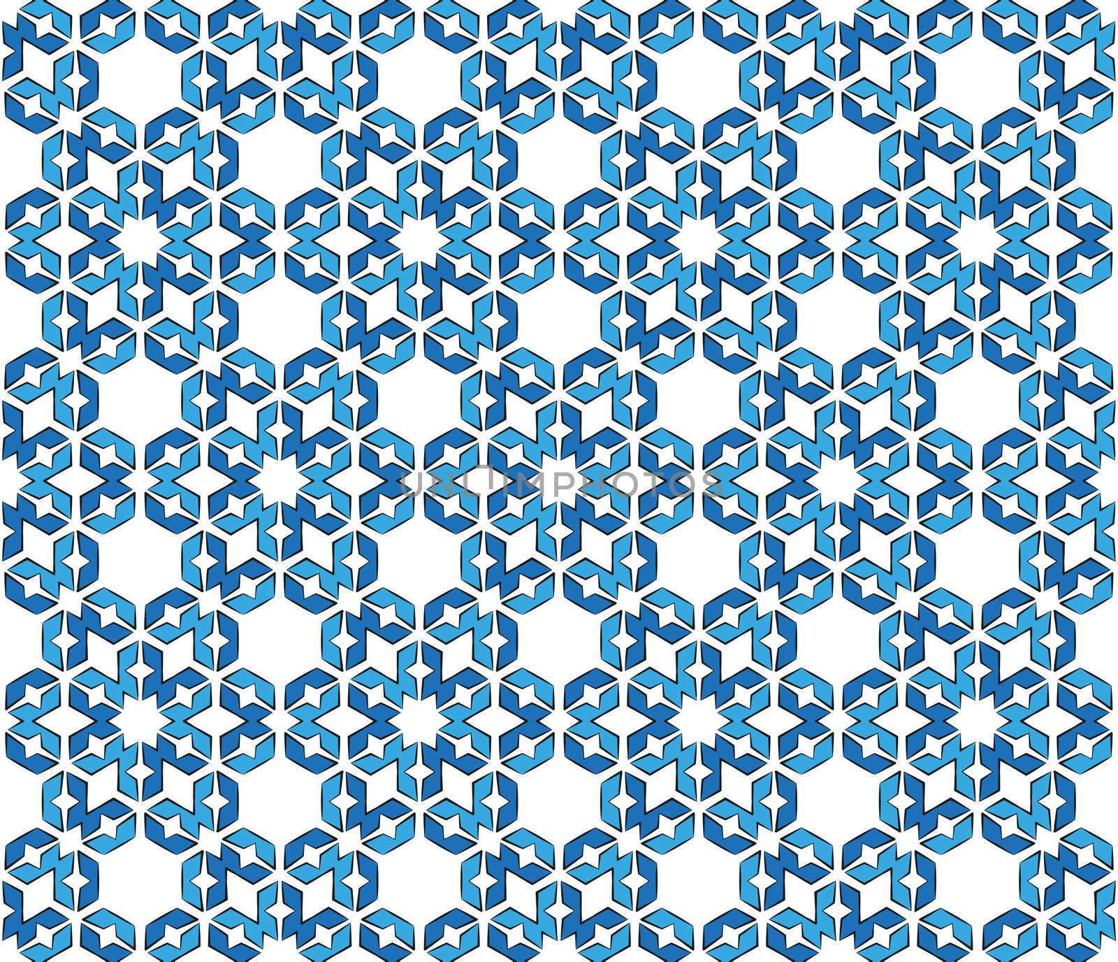 background or fabric abstract blue and green hexagonal snowflake pattern
