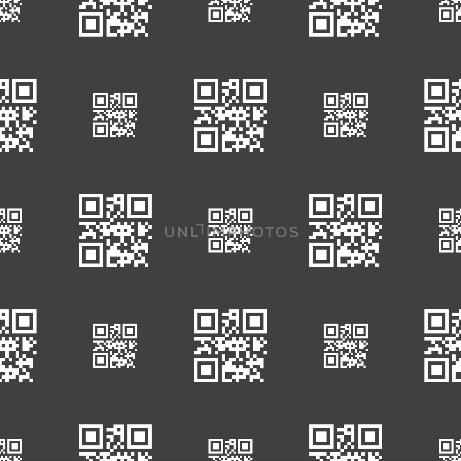 Qr code icon sign. Seamless pattern on a gray background.  by serhii_lohvyniuk