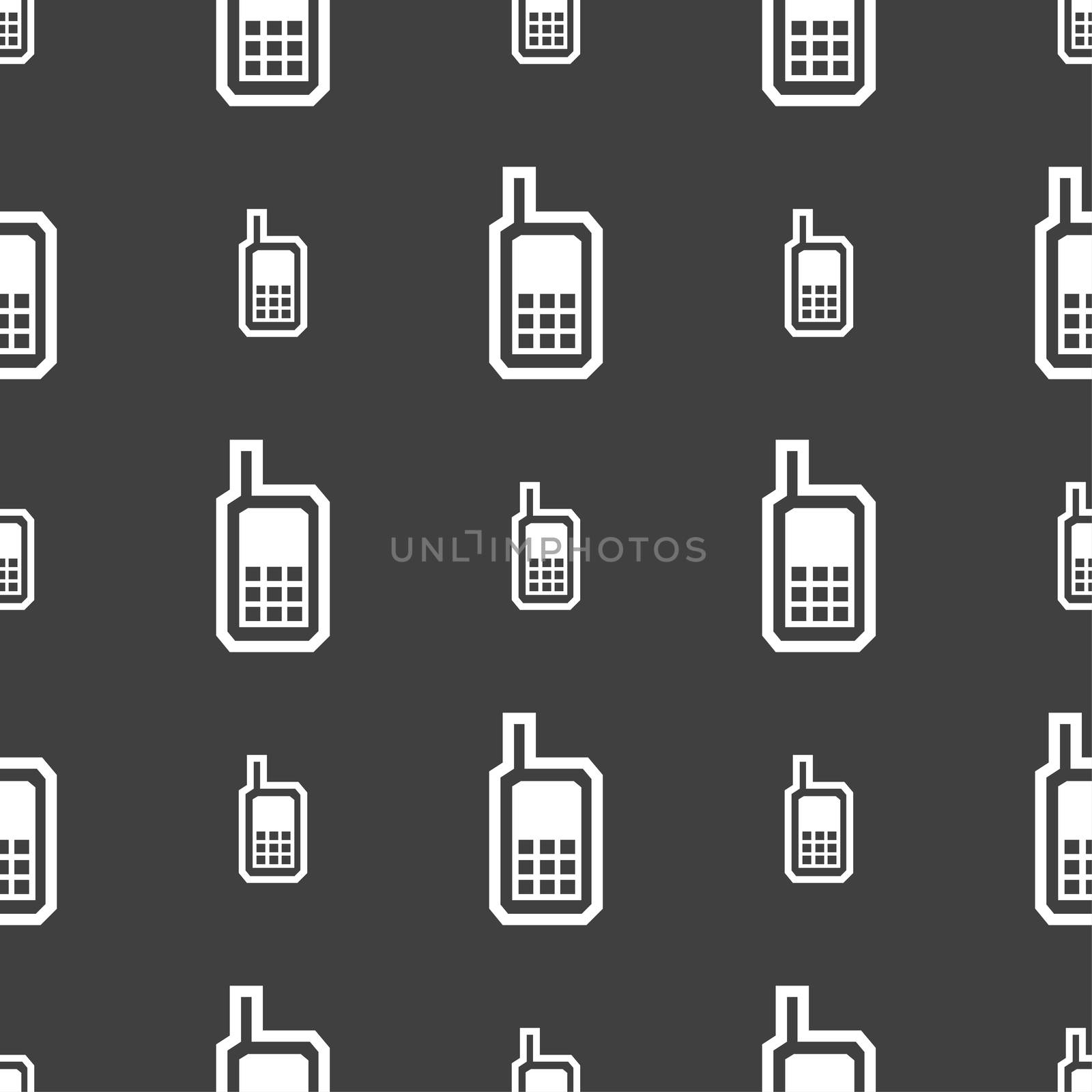Mobile phone icon sign. Seamless pattern on a gray background.  by serhii_lohvyniuk