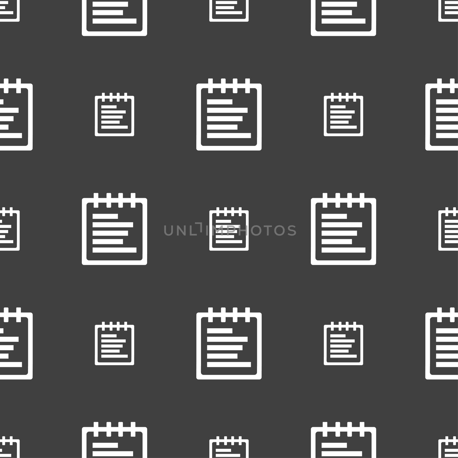 Notepad icon sign. Seamless pattern on a gray background.  by serhii_lohvyniuk