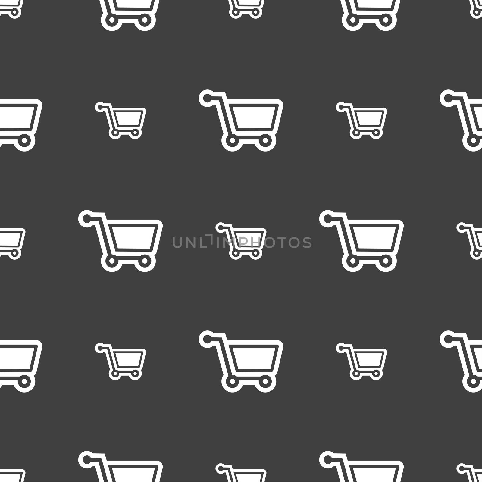 shopping cart icon sign. Seamless pattern on a gray background.  by serhii_lohvyniuk