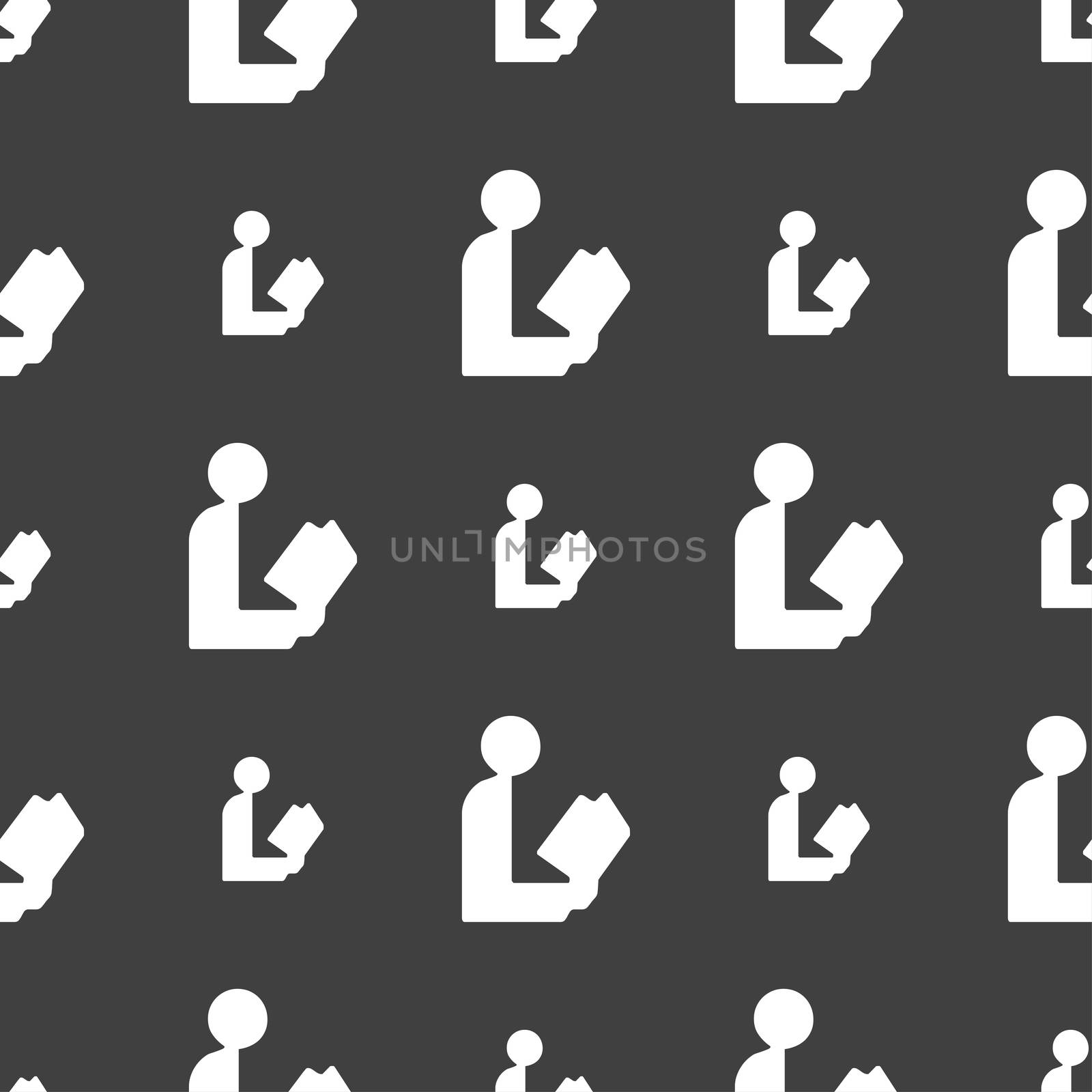 read a book icon sign. Seamless pattern on a gray background. illustration