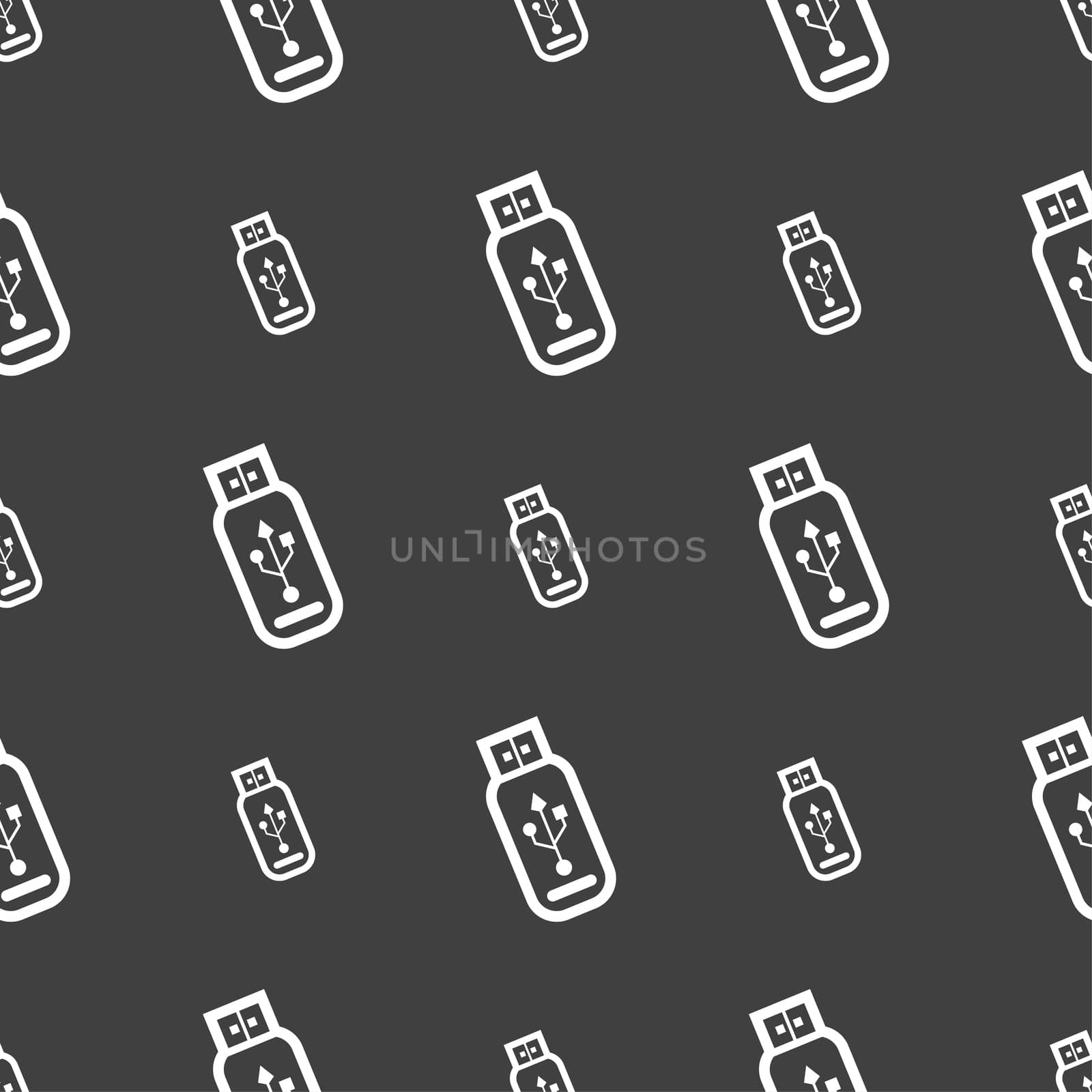 Usb flash drive icon sign. Seamless pattern on a gray background.  by serhii_lohvyniuk