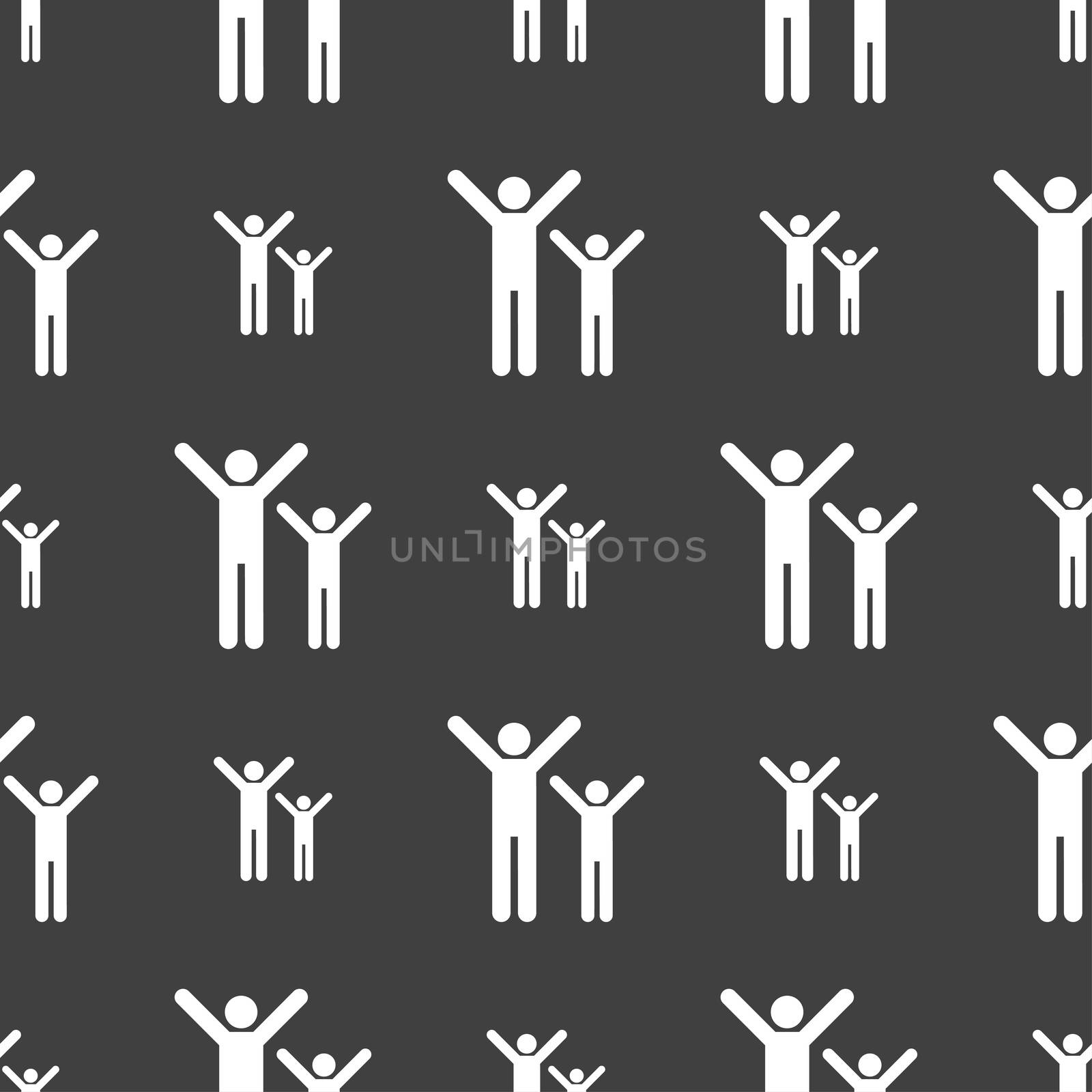 happy family icon sign. Seamless pattern on a gray background. illustration