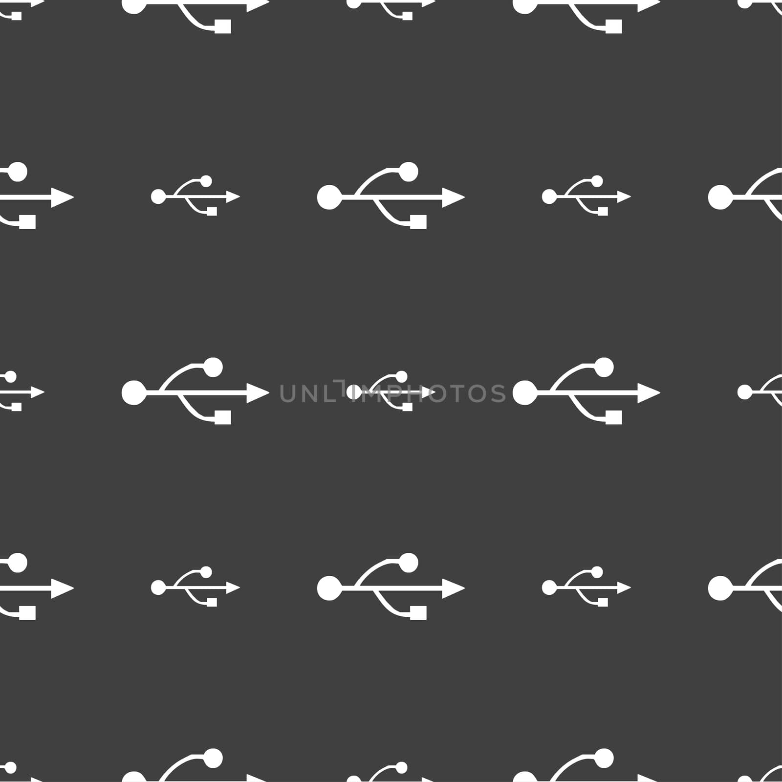 USB icon sign. Seamless pattern on a gray background. illustration