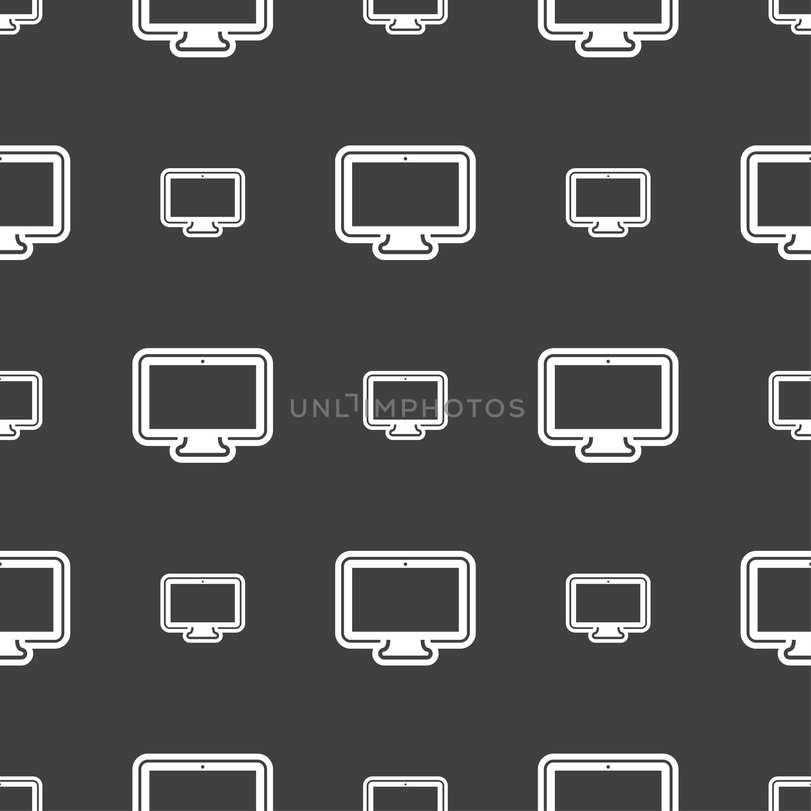 monitor icon sign. Seamless pattern on a gray background.  by serhii_lohvyniuk