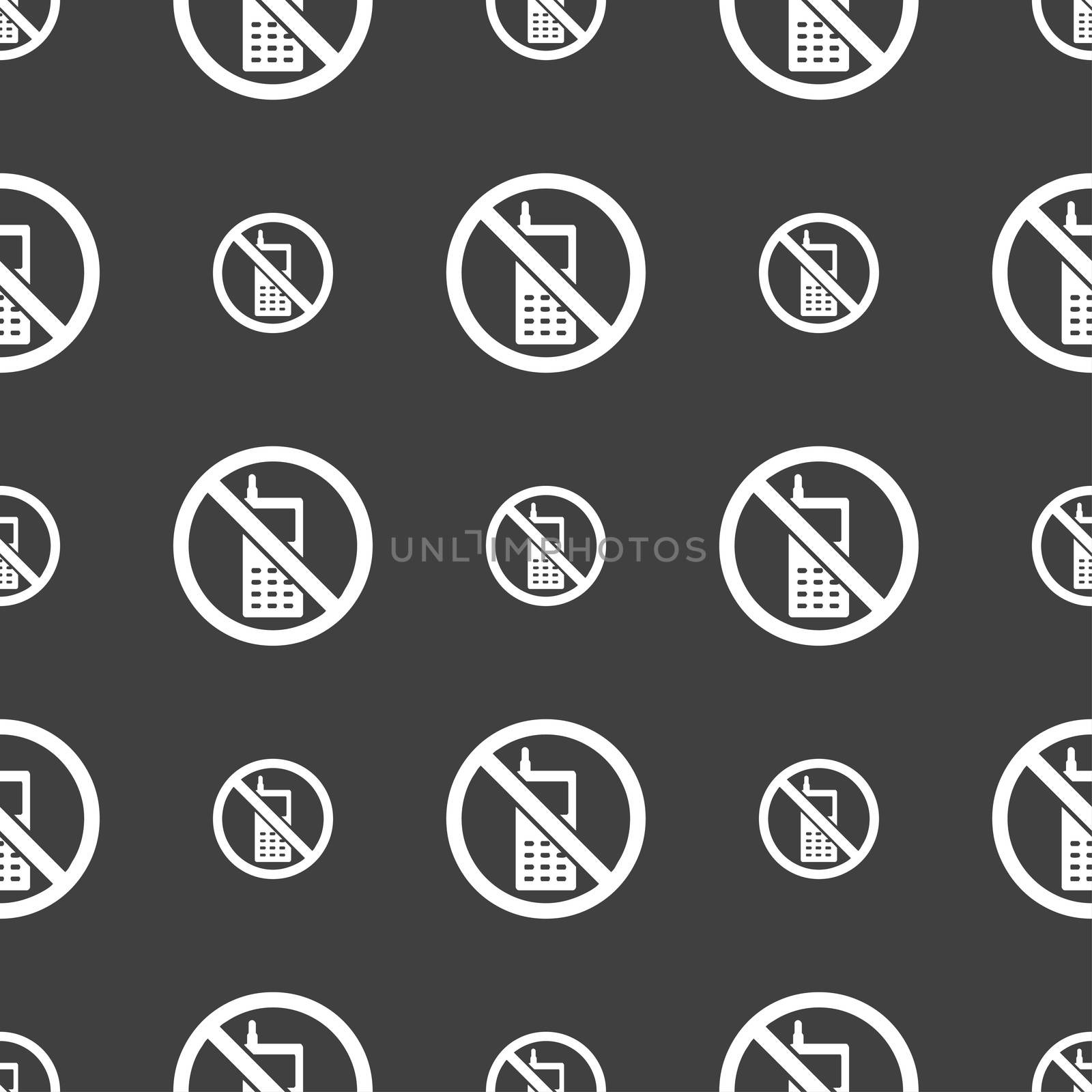 mobile phone is prohibited icon sign. Seamless pattern on a gray background.  by serhii_lohvyniuk