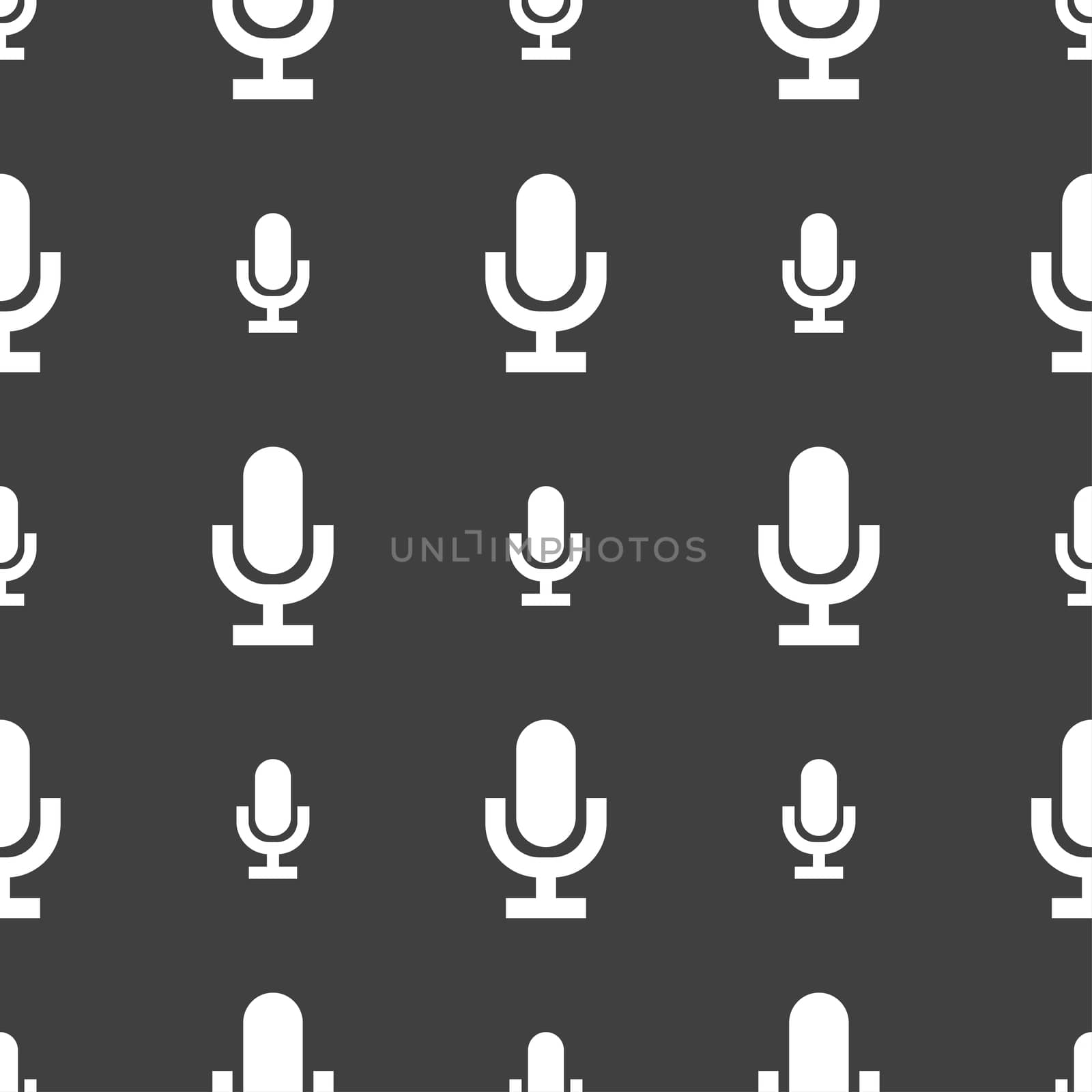 microphone icon sign. Seamless pattern on a gray background.  by serhii_lohvyniuk
