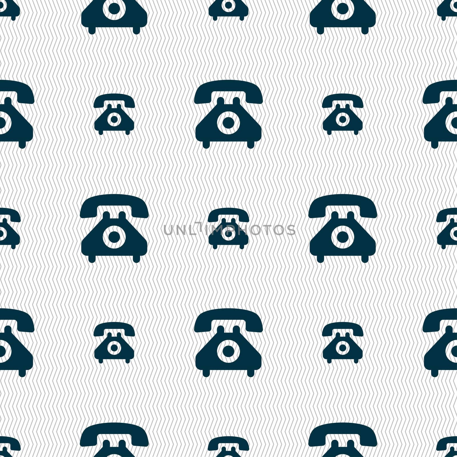 retro telephone handset icon sign. Seamless pattern with geometric texture. illustration