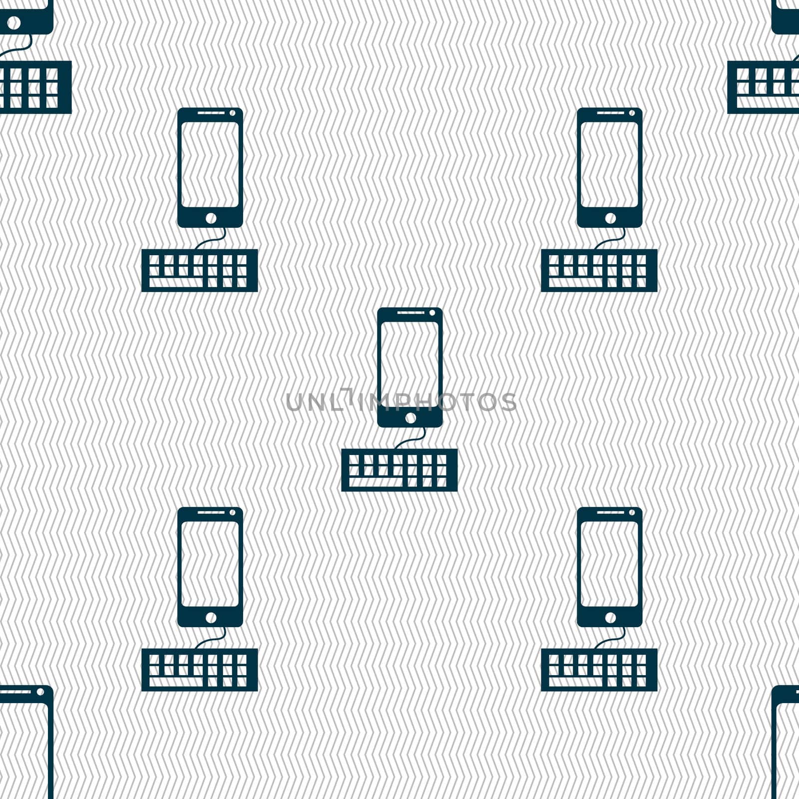 Computer keyboard and smatphone Icon. Seamless abstract background with geometric shapes. illustration