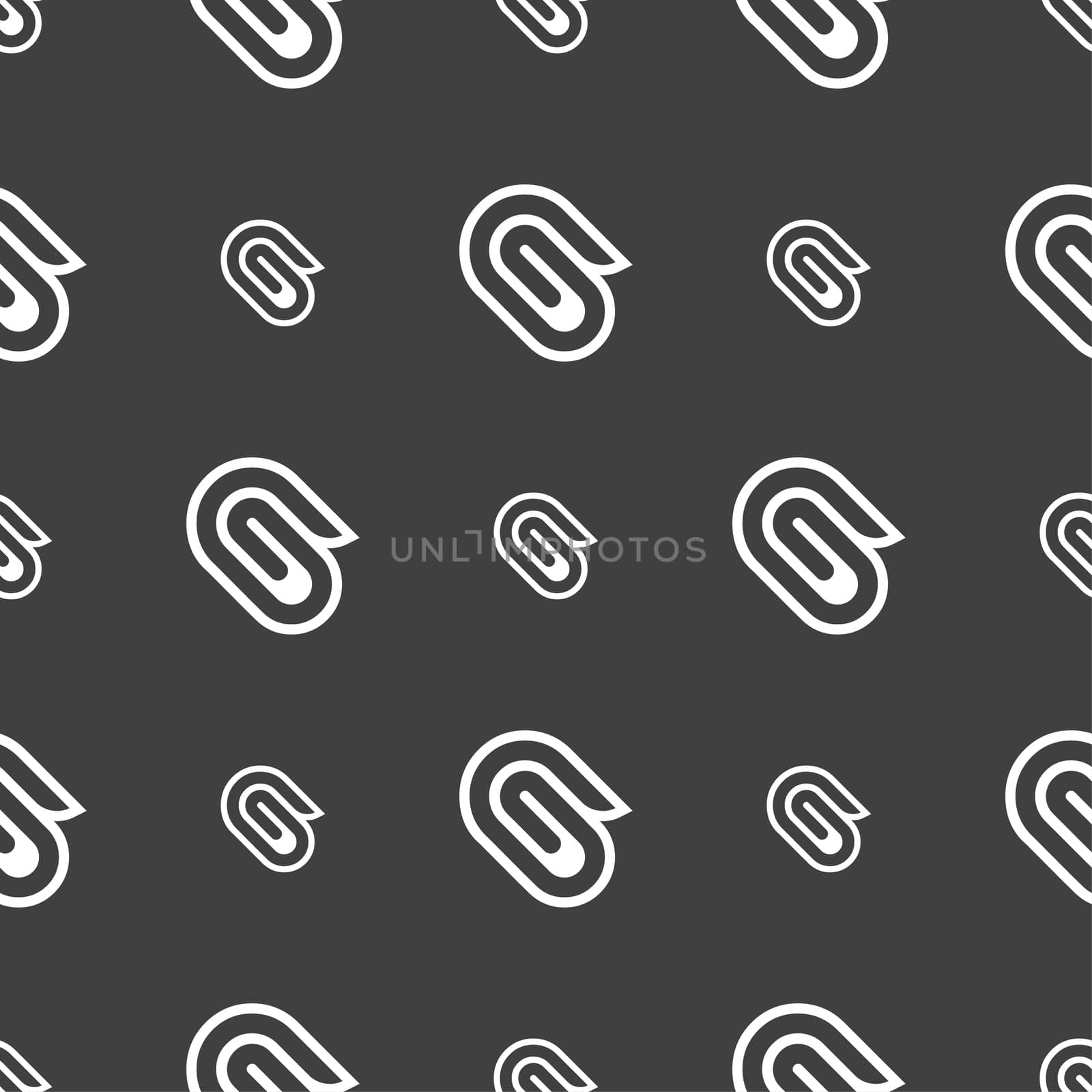 paper clip icon sign. Seamless pattern on a gray background.  by serhii_lohvyniuk