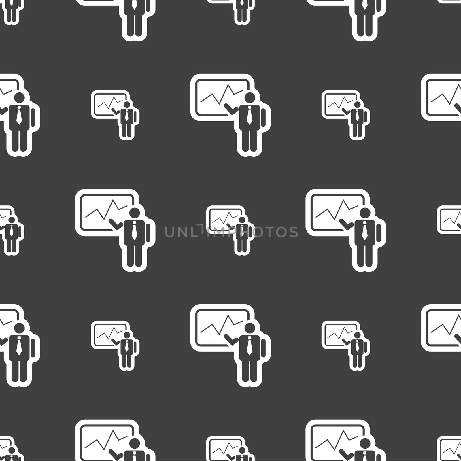 businessman making report icon sign. Seamless pattern on a gray background.  by serhii_lohvyniuk