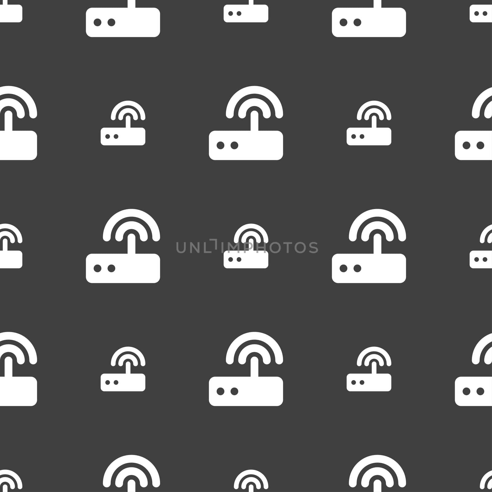 Wi fi router icon sign. Seamless pattern on a gray background.  by serhii_lohvyniuk