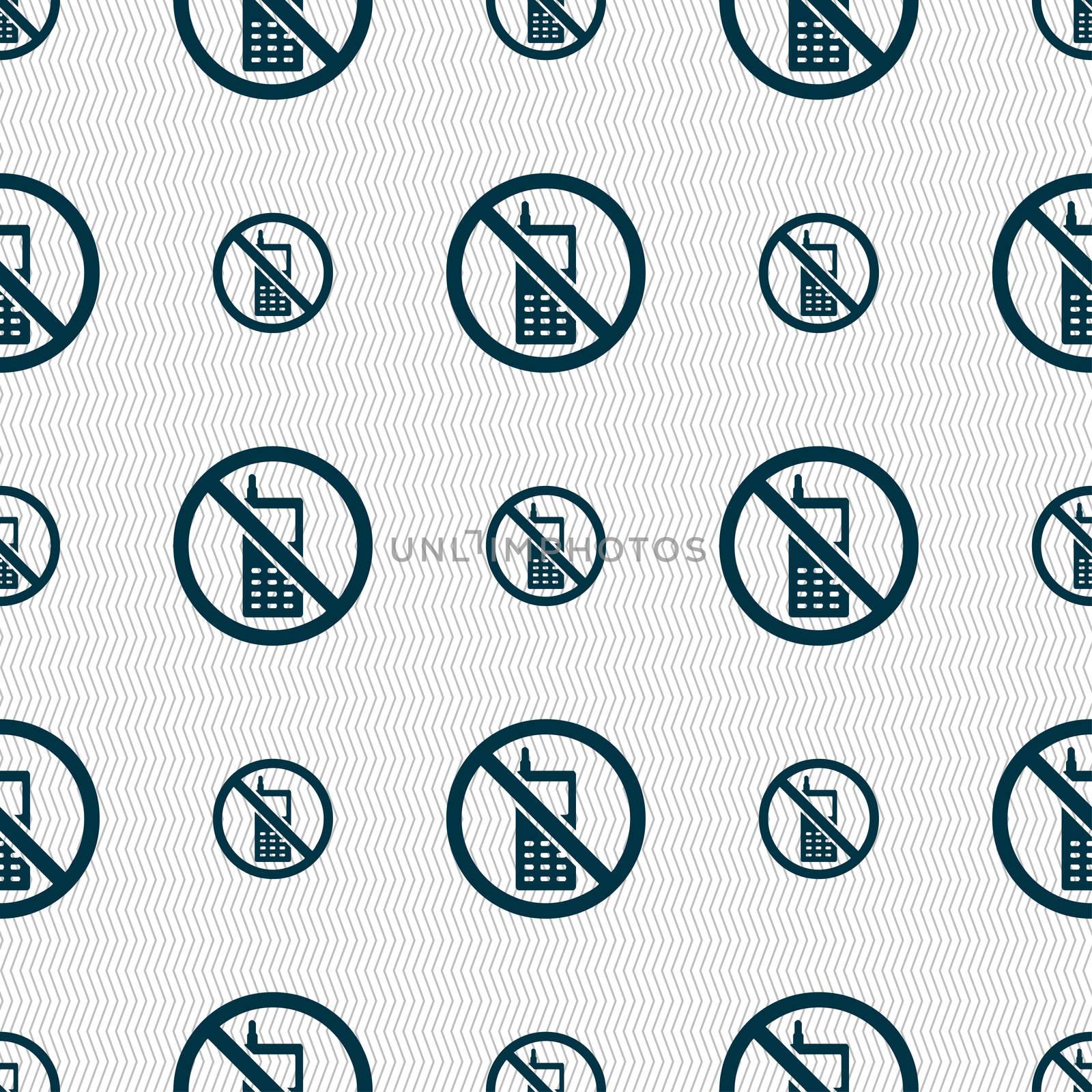 mobile phone is prohibited icon sign. Seamless pattern with geometric texture. illustration