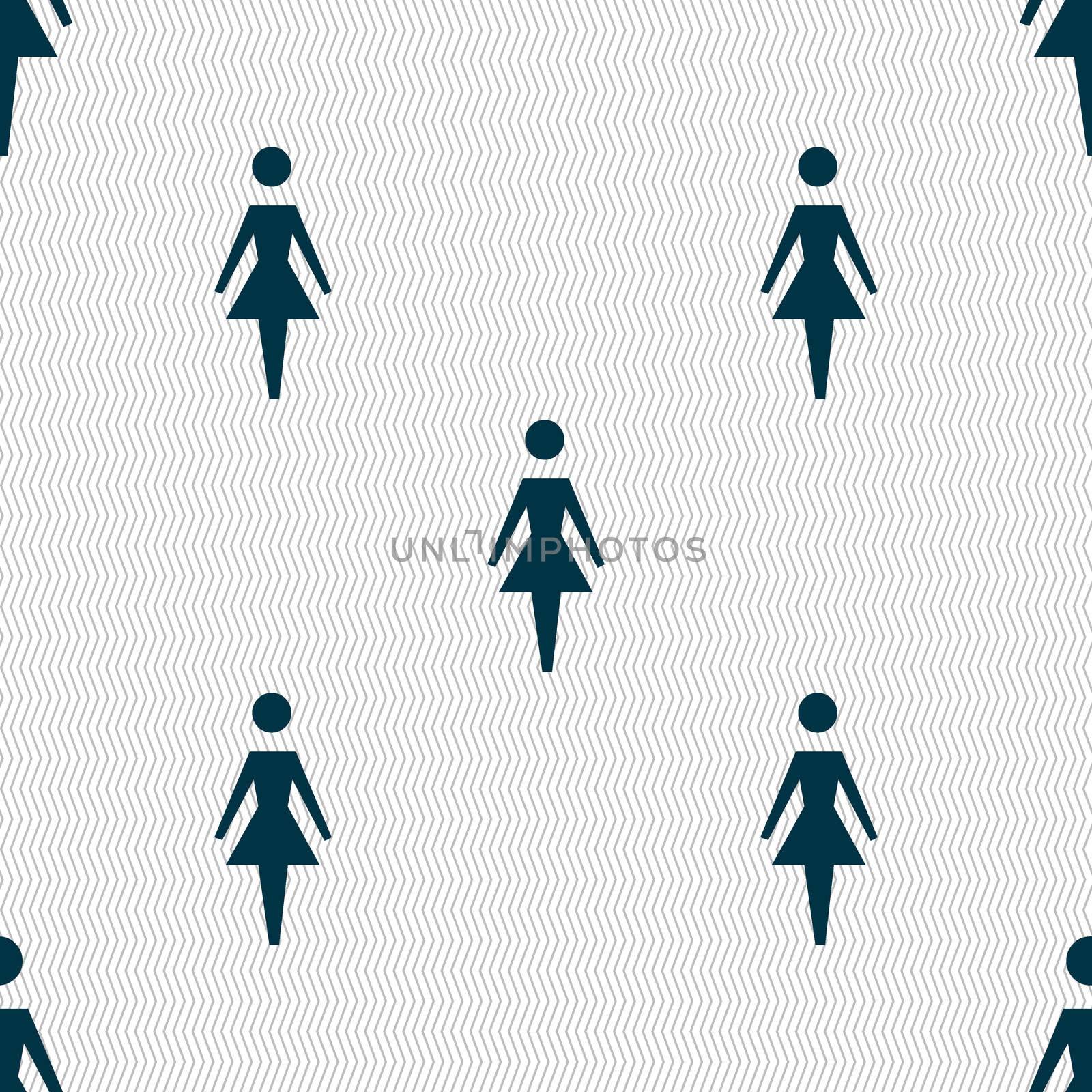 Female sign icon. Woman human symbol. Women toilet. Seamless abstract background with geometric shapes.  by serhii_lohvyniuk