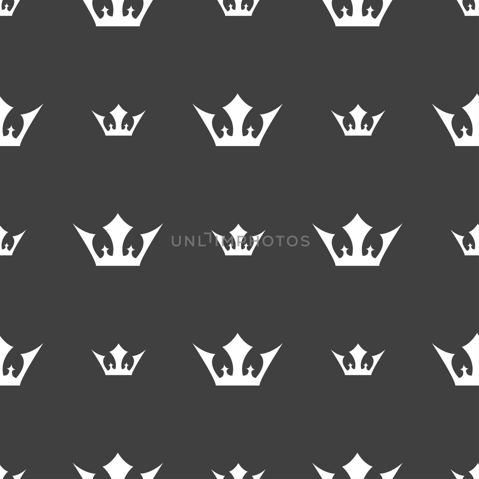 Crown icon sign. Seamless pattern on a gray background.  by serhii_lohvyniuk