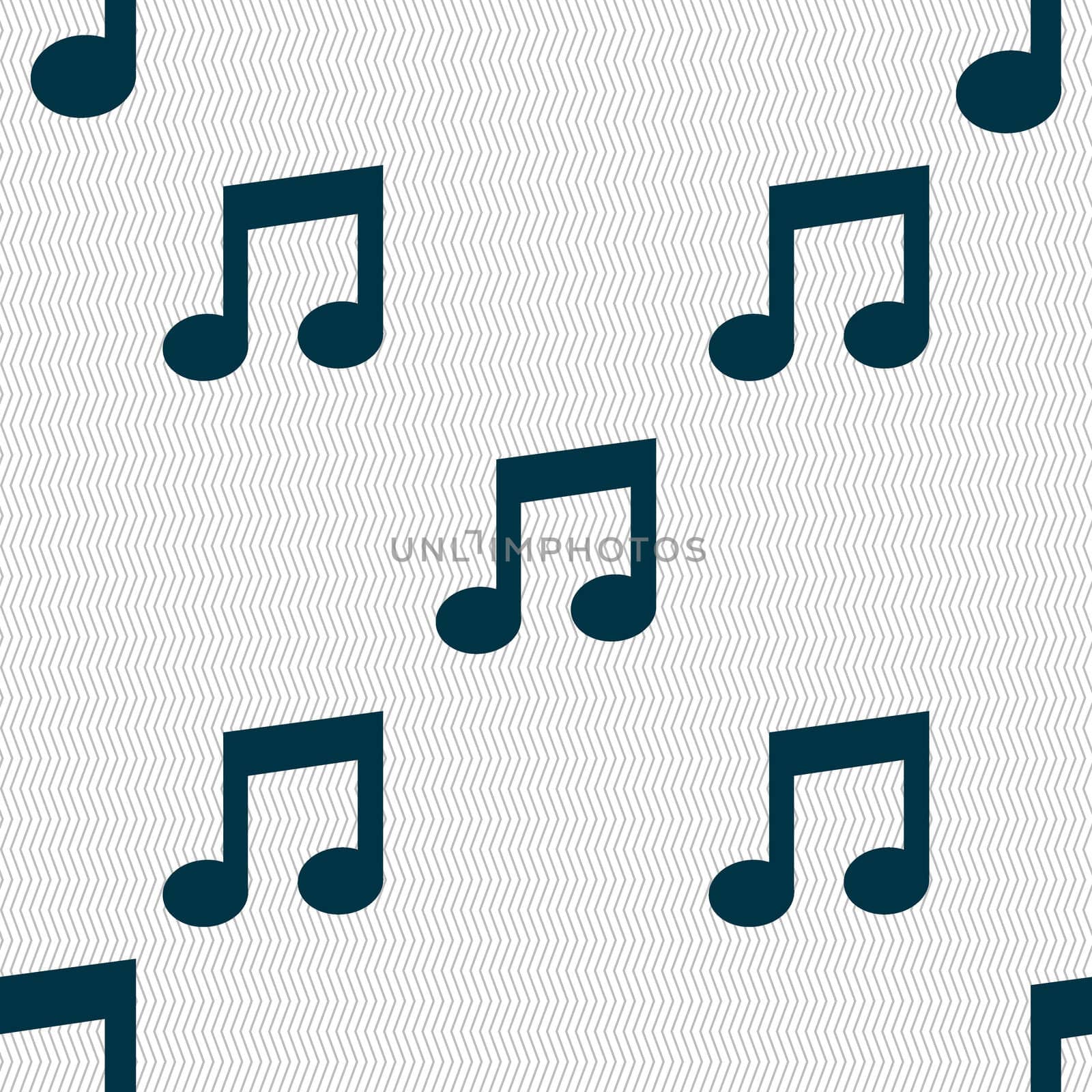 Music note sign icon. Musical symbol. Seamless abstract background with geometric shapes. illustration