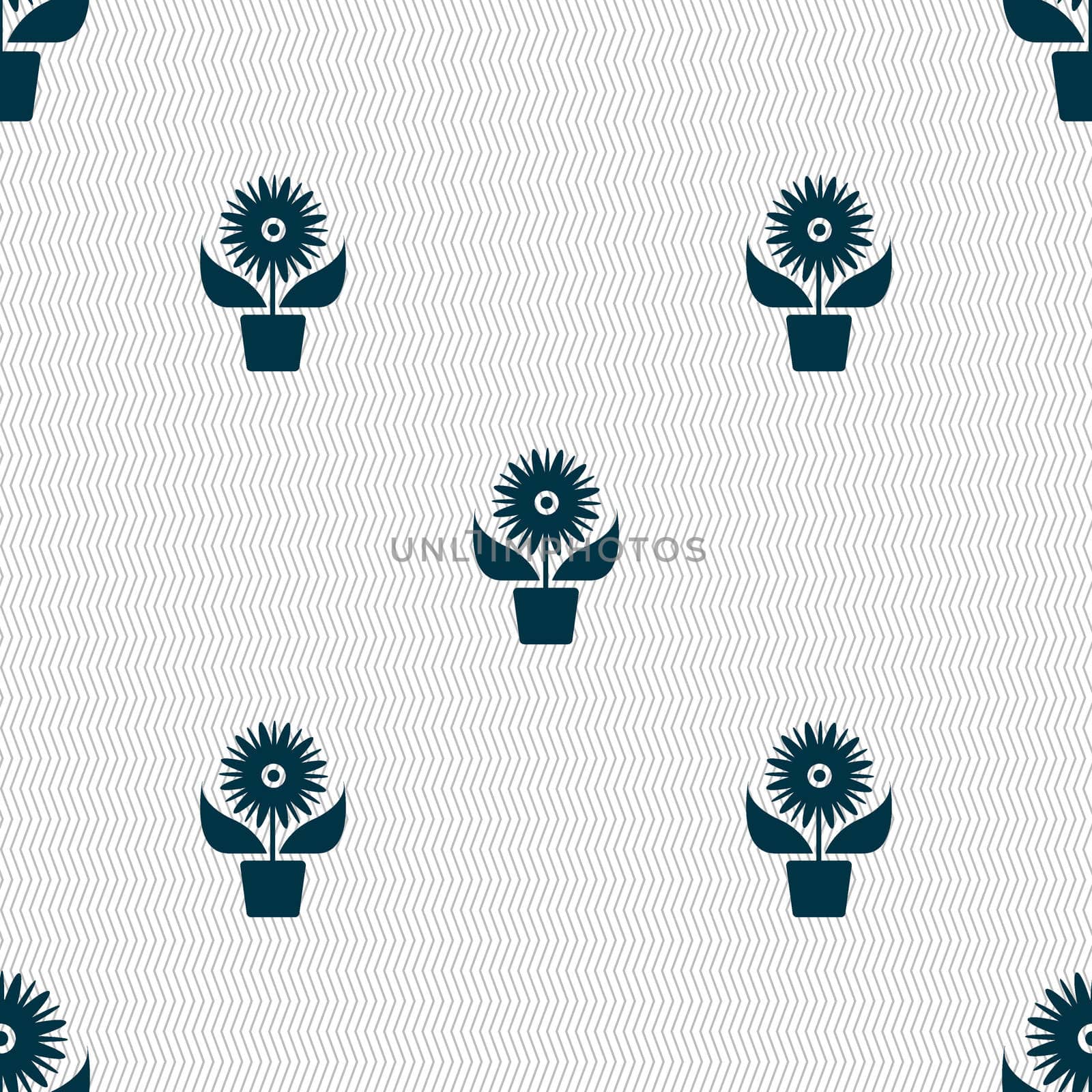 Flowers in pot icon sign. Seamless abstract background with geometric shapes.  by serhii_lohvyniuk