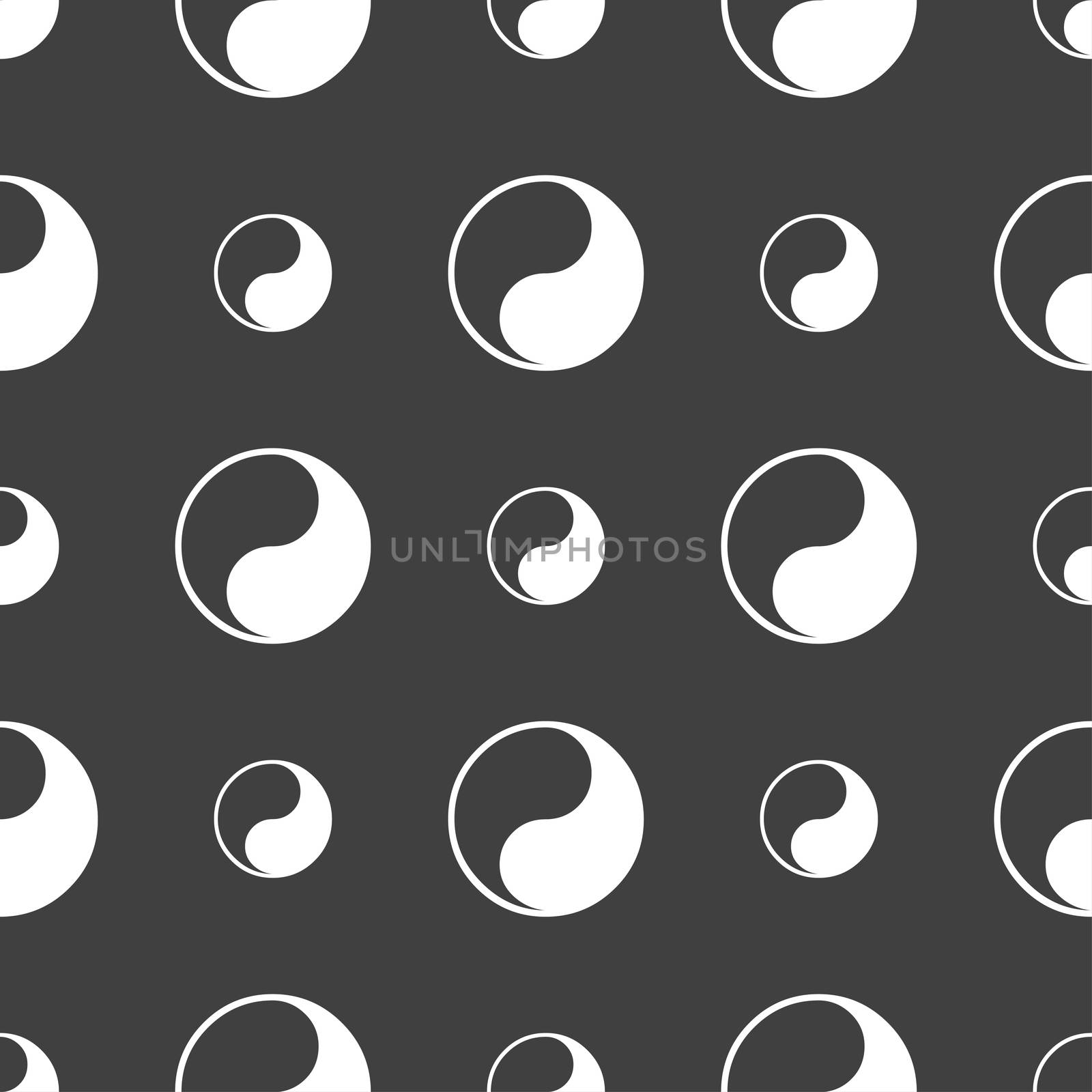 Yin Yang icon sign. Seamless pattern on a gray background. illustration