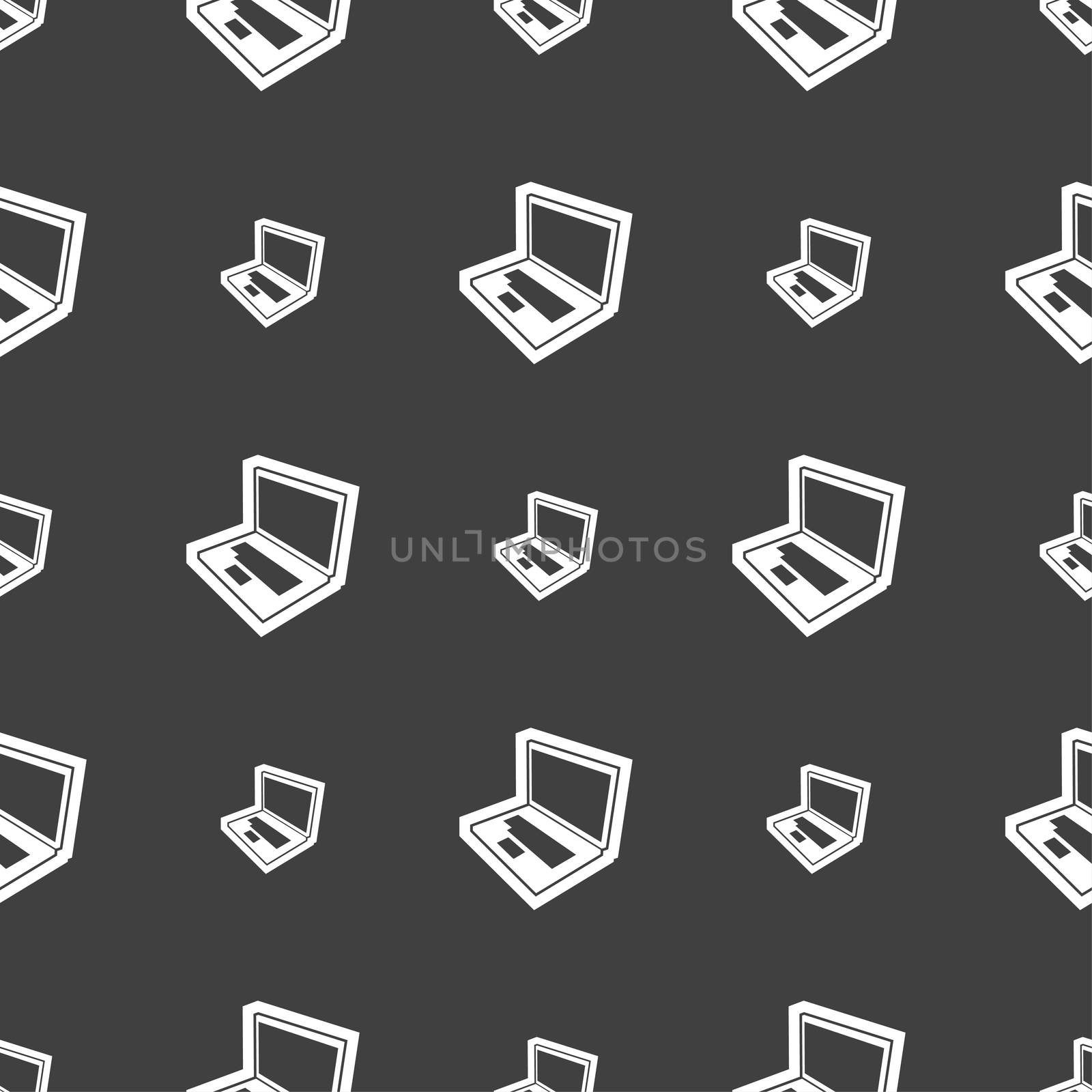 Laptop icon sign. Seamless pattern on a gray background. illustration