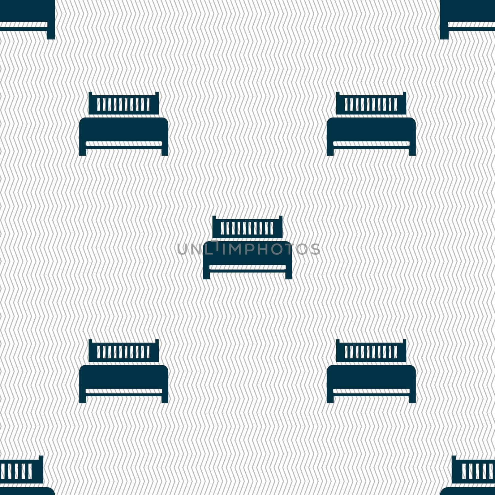 Hotel, bed icon sign. Seamless abstract background with geometric shapes.  by serhii_lohvyniuk