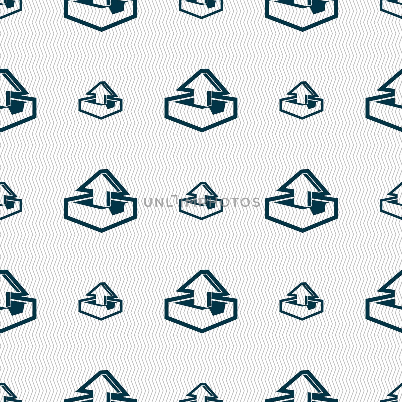 Upload icon sign. Seamless pattern with geometric texture. illustration