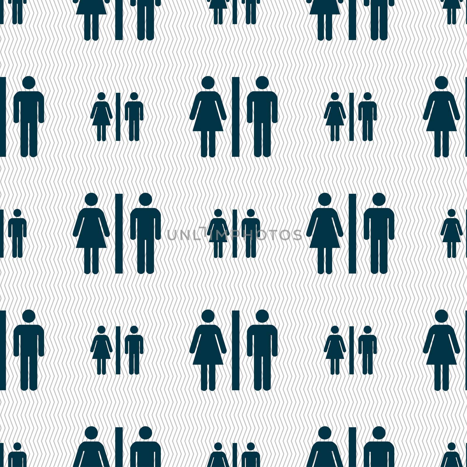 silhouette of a man and a woman icon sign. Seamless pattern with geometric texture. illustration