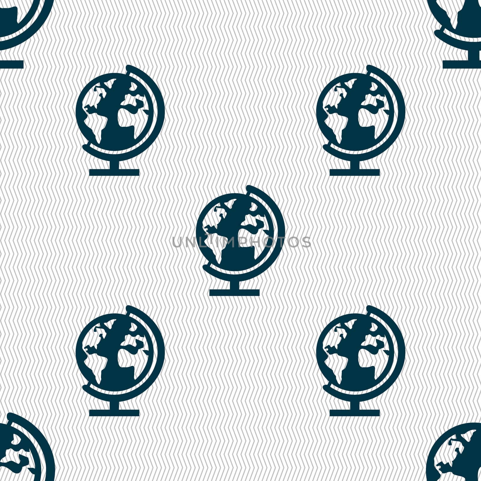 Globe sign icon. World map geography symbol. Globes on stand for studying. Seamless abstract background with geometric shapes.  by serhii_lohvyniuk