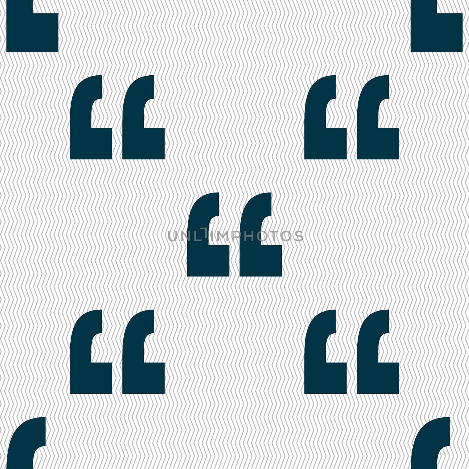 Quote sign icon. Quotation mark symbol. Double quotes at the end of words. Seamless abstract background with geometric shapes.  by serhii_lohvyniuk