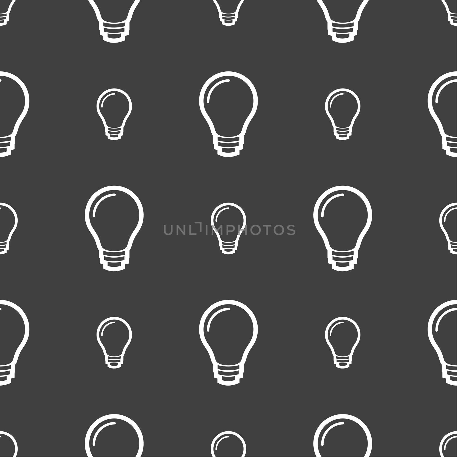 Light bulb icon sign. Seamless pattern on a gray background.  by serhii_lohvyniuk