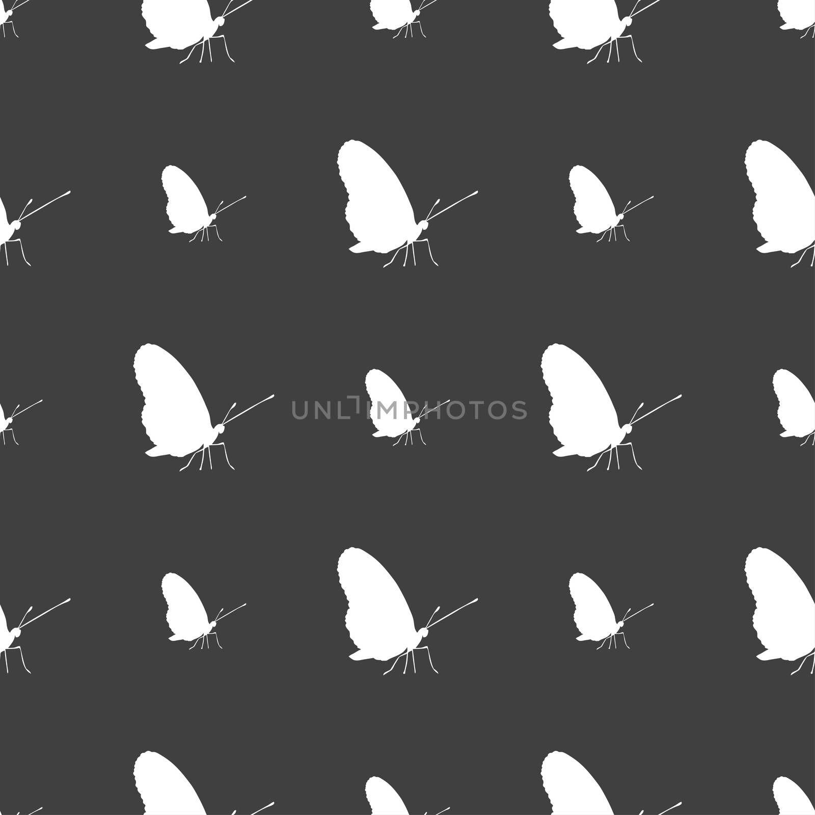 butterfly icon sign. Seamless pattern on a gray background.  by serhii_lohvyniuk