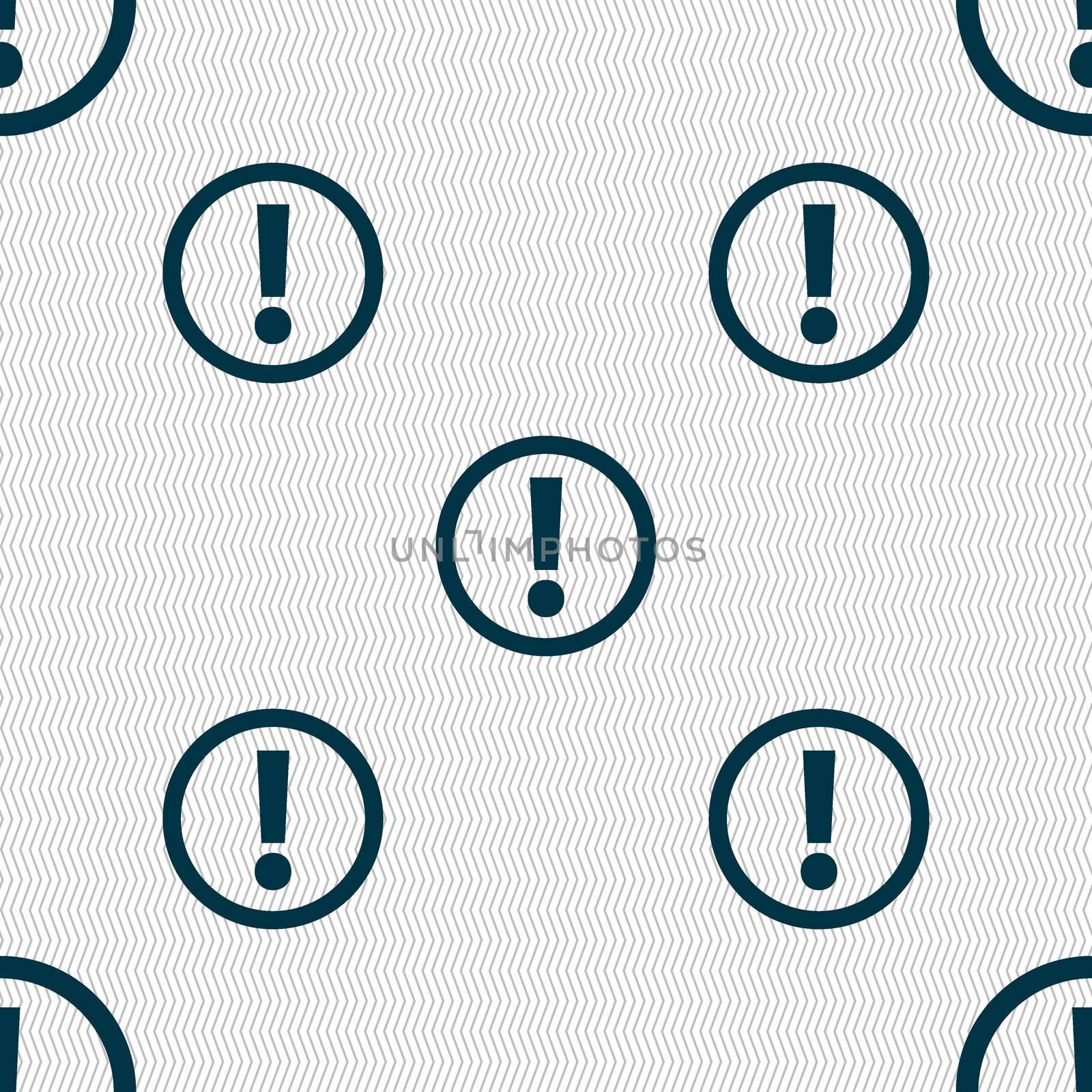 Attention sign icon. Exclamation mark. Hazard warning symbol. Seamless abstract background with geometric shapes.  by serhii_lohvyniuk