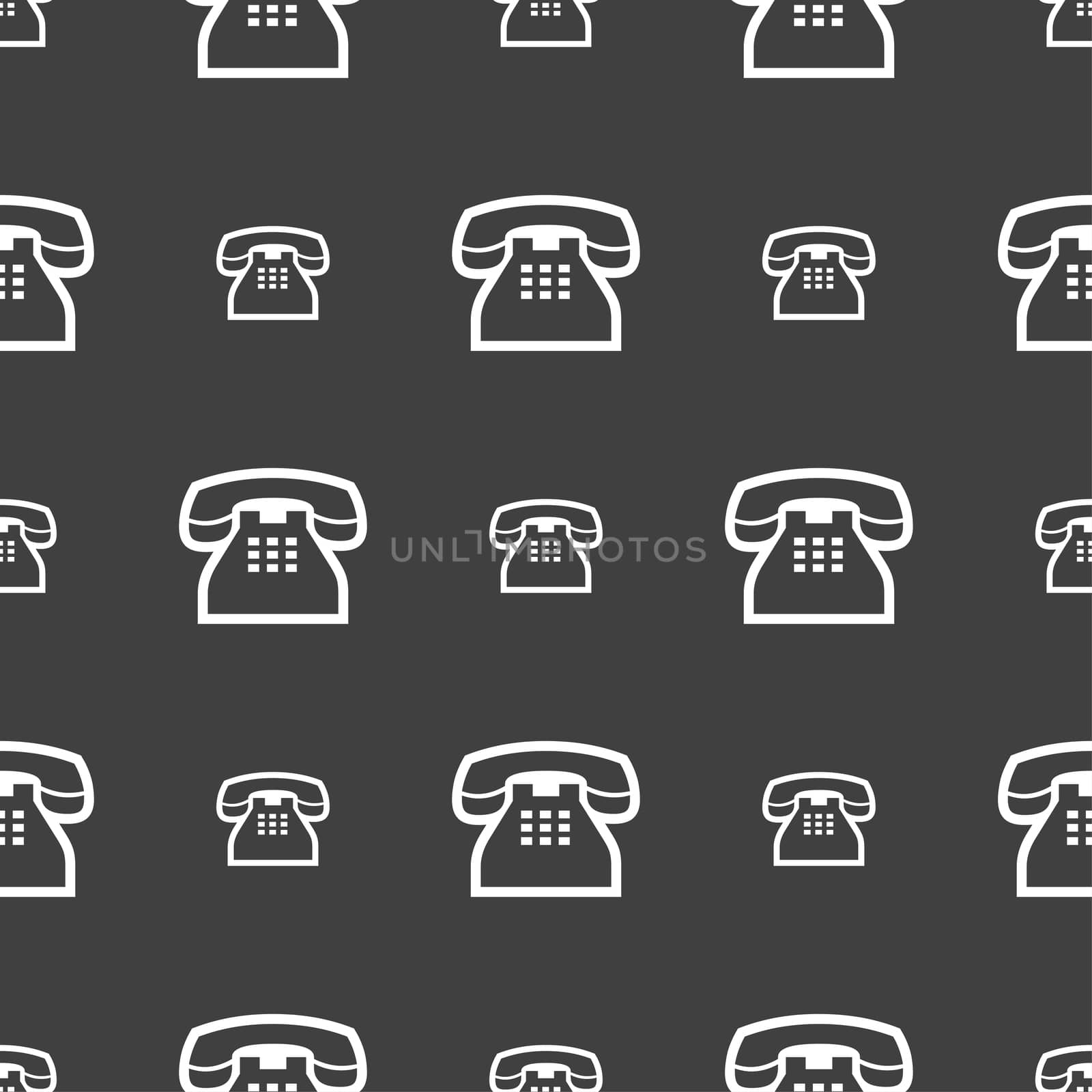 retro telephone handset icon sign. Seamless pattern on a gray background.  by serhii_lohvyniuk