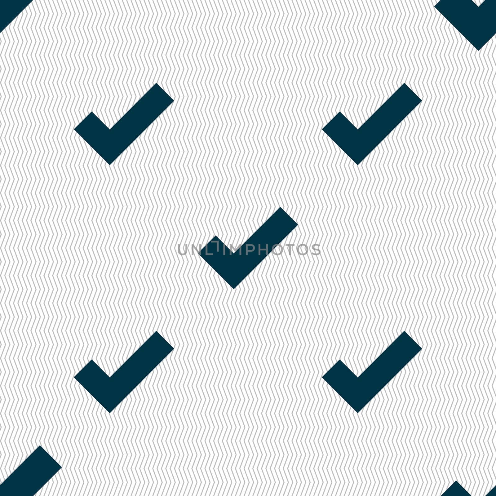 Check mark sign icon . Confirm approved symbol. Seamless abstract background with geometric shapes. illustration