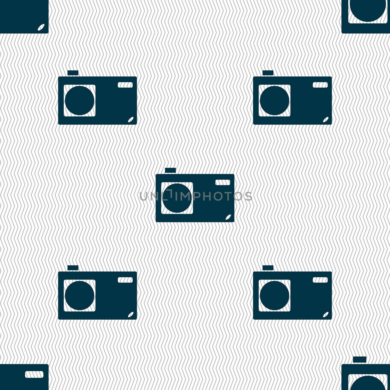 Photo camera sign icon. Digital symbol. Seamless abstract background with geometric shapes. illustration