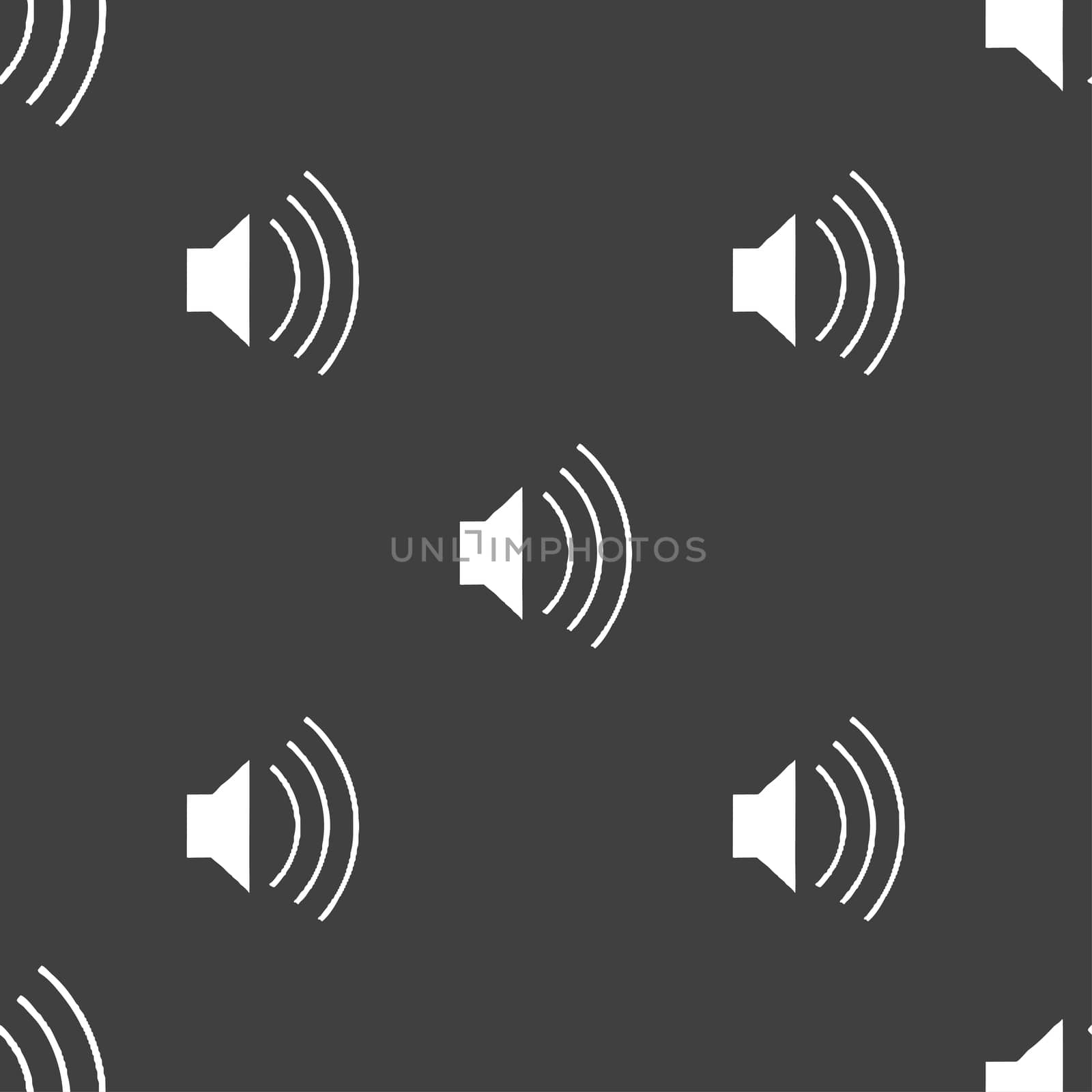 volume, sound icon sign. Seamless pattern on a gray background.  by serhii_lohvyniuk