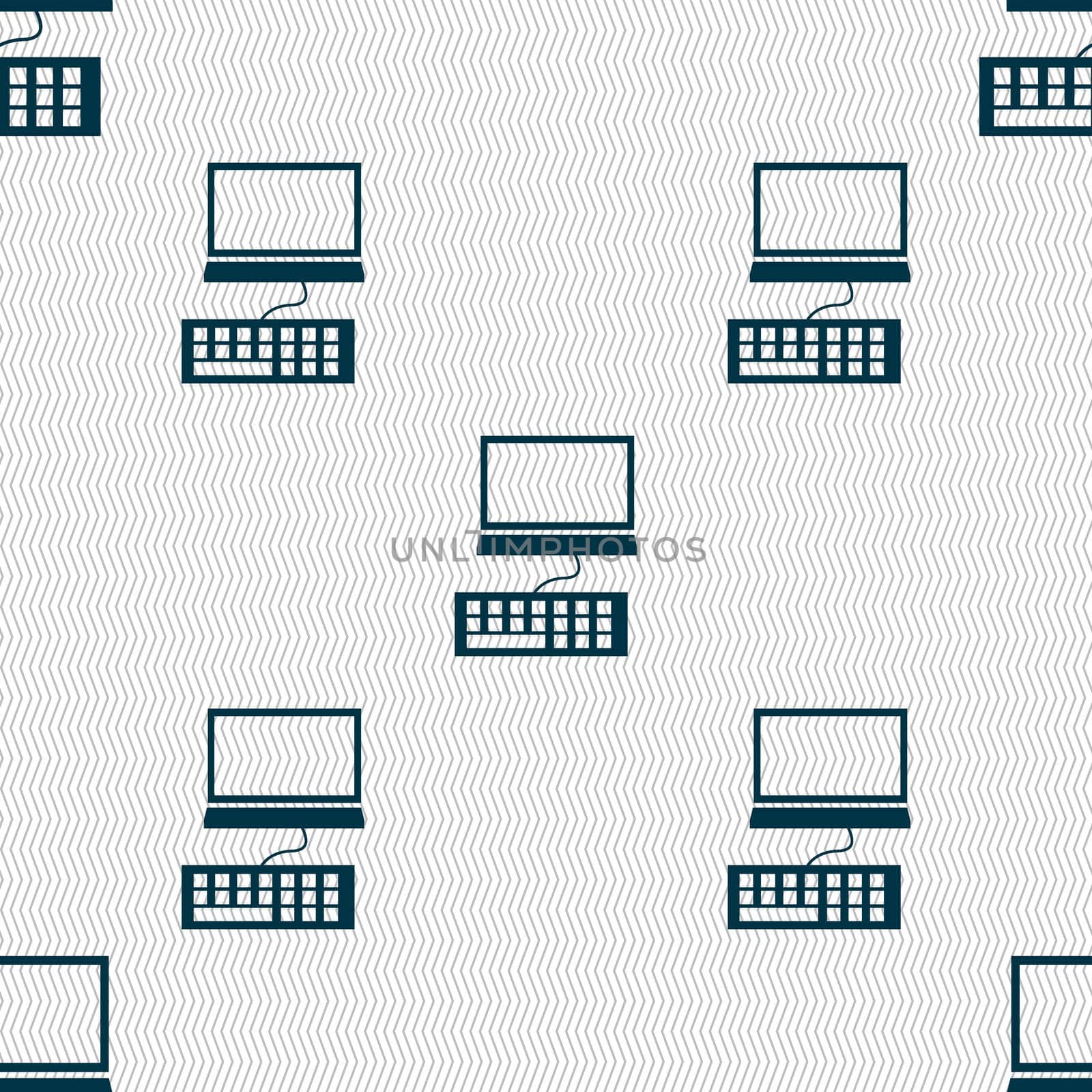 Computer monitor and keyboard Icon. Seamless abstract background with geometric shapes. illustration