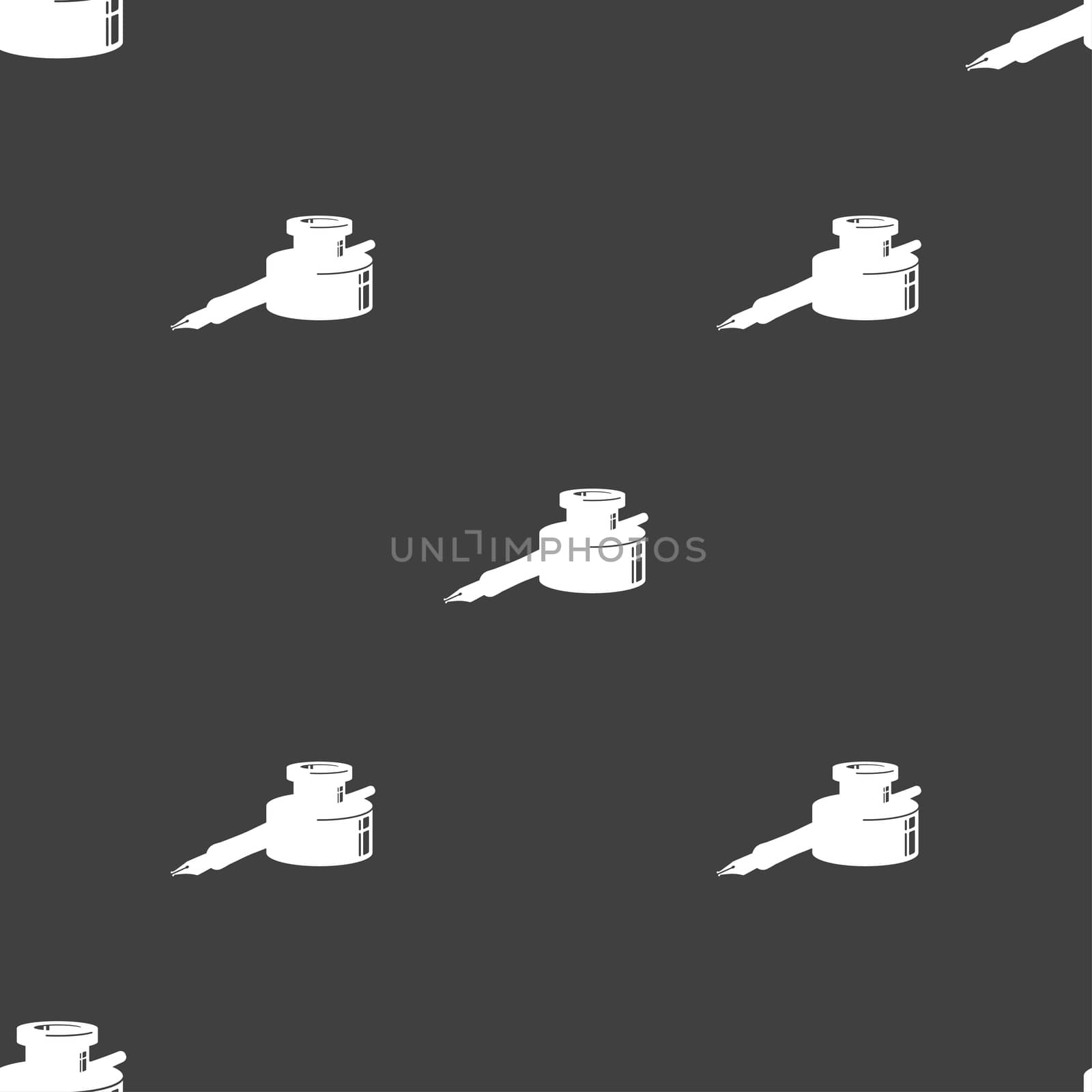 pen and ink icon sign. Seamless pattern on a gray background.  by serhii_lohvyniuk