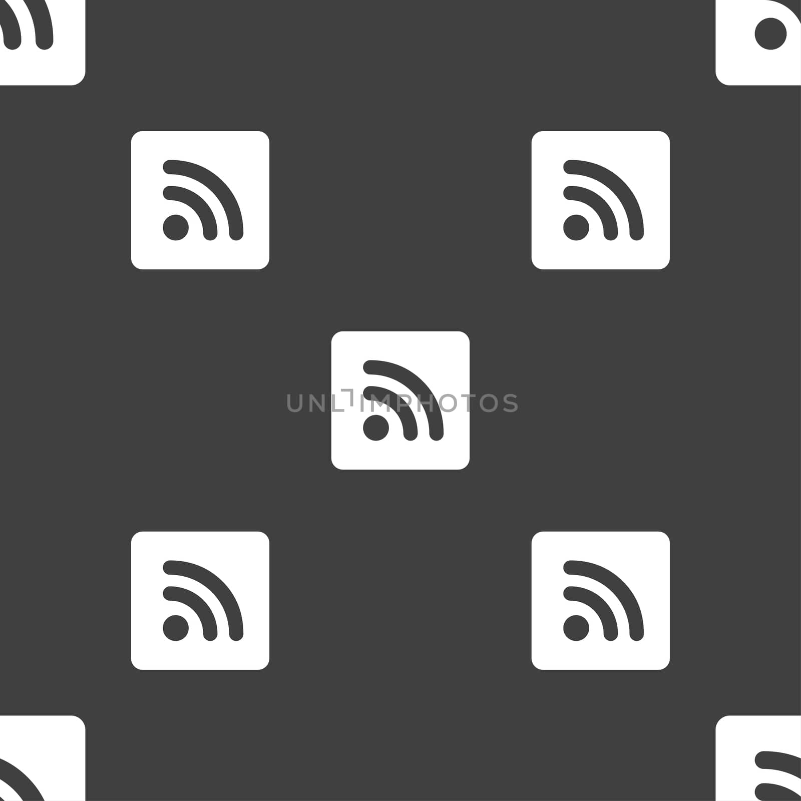 RSS feed icon sign. Seamless pattern on a gray background. illustration