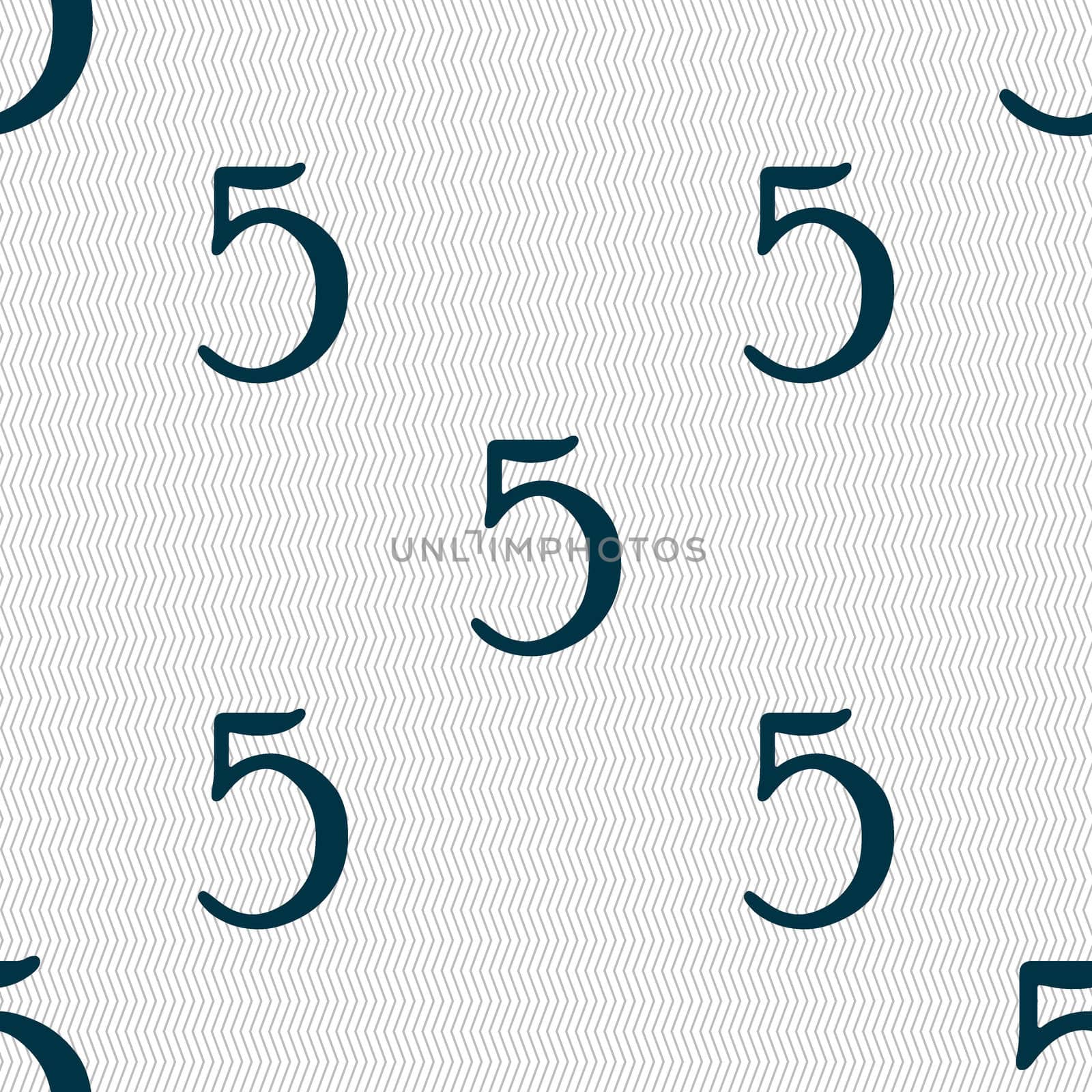 number five icon sign. Seamless abstract background with geometric shapes. illustration