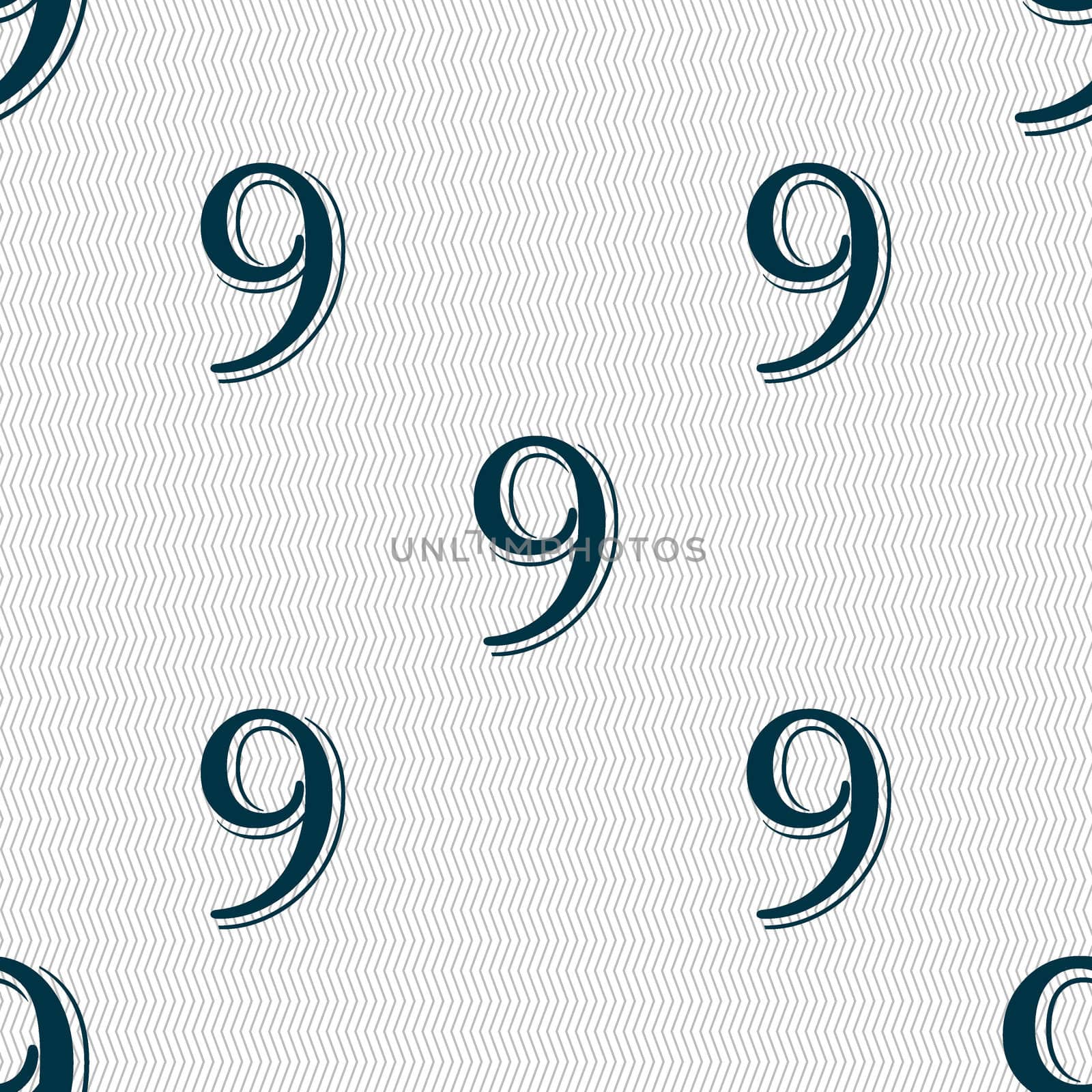 number Nine icon sign. Seamless abstract background with geometric shapes. illustration