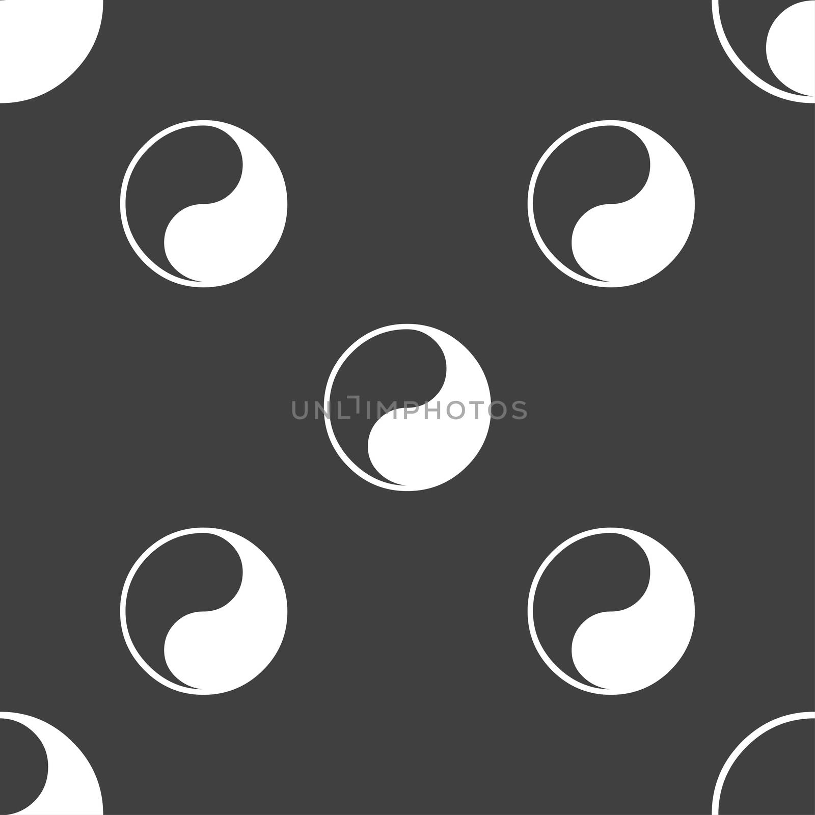 Yin Yang icon sign. Seamless pattern on a gray background. illustration
